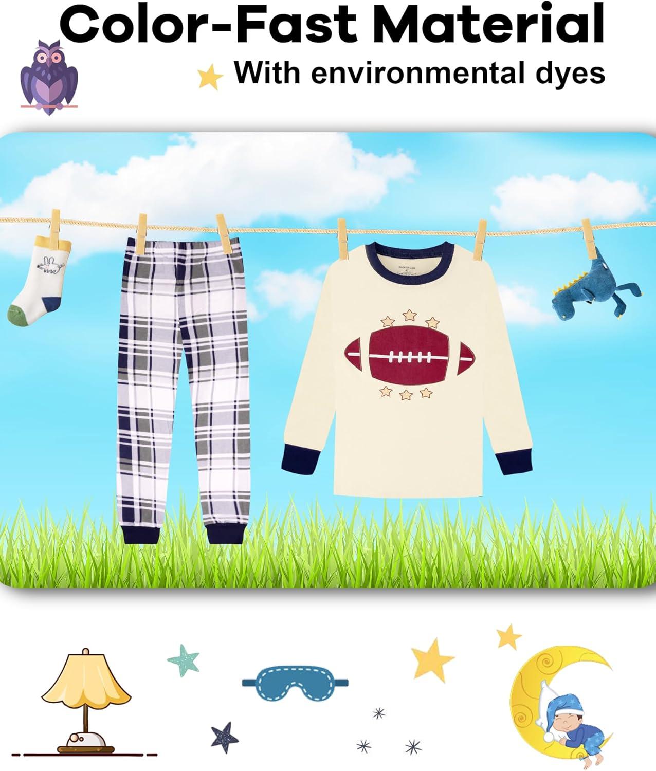 imageDAUGHTER QUEEN Boys 100 Cotton Long Sleeve Pajamas Size 18Months12Years4pcsbeigefootballlba24