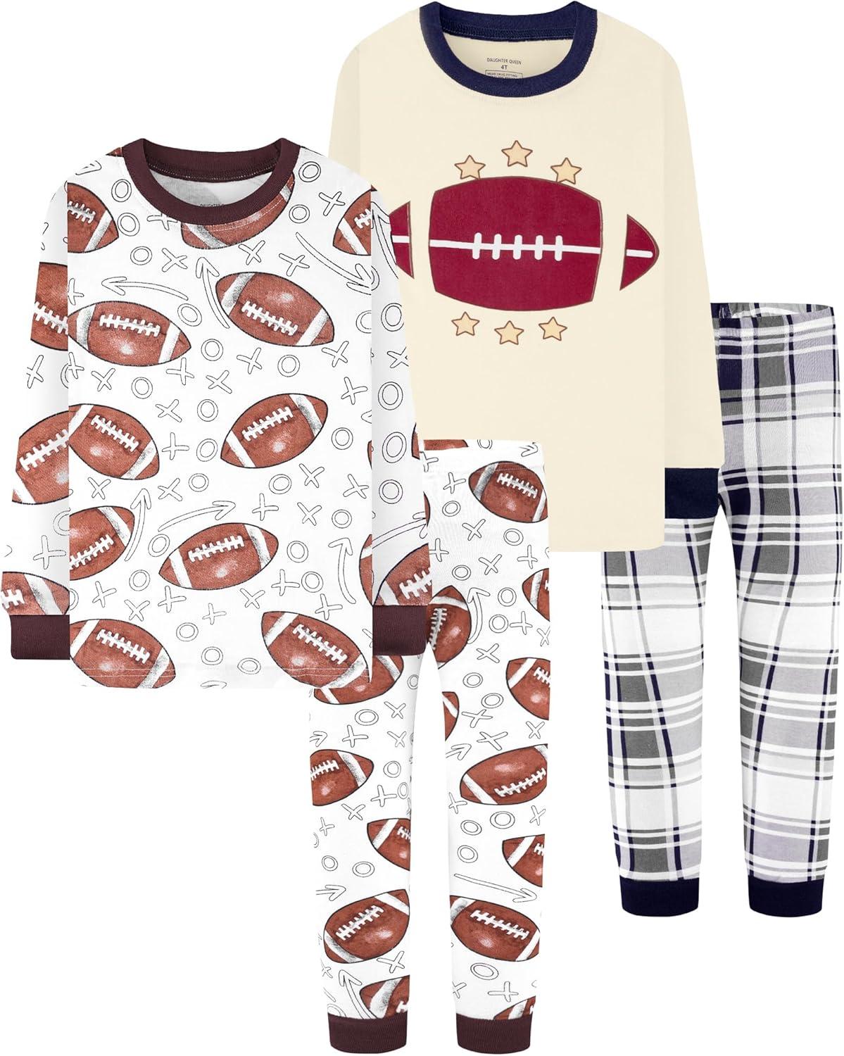 imageDAUGHTER QUEEN Boys 100 Cotton Long Sleeve Pajamas Size 18Months12Years4pcsbeigefootballlba24