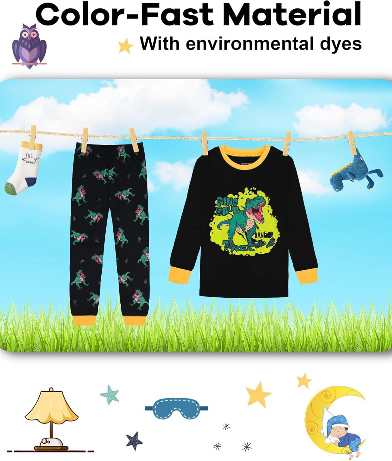 imageDAUGHTER QUEEN Boys 100 Cotton Long Sleeve Pajamas Size 18Months12Years4pcsblackGreendinosaurlba25