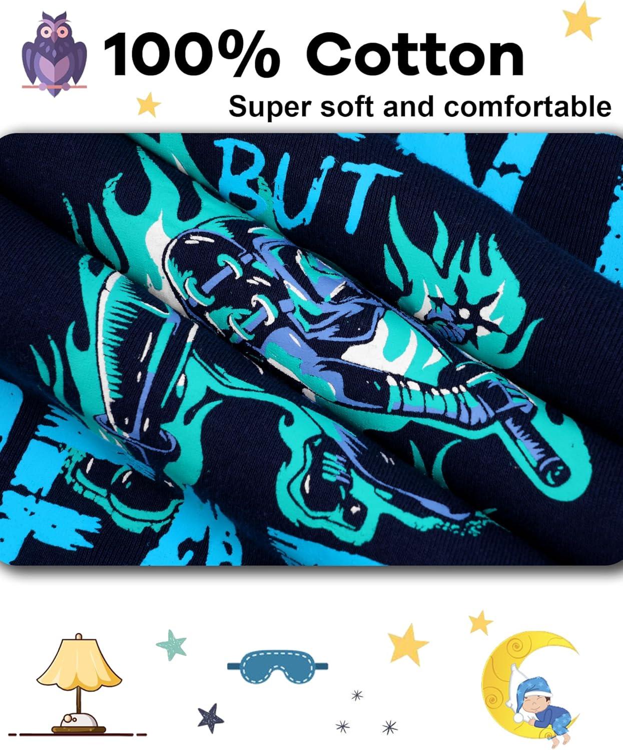 imageDAUGHTER QUEEN Boys 100 Cotton Long Sleeve Pajamas Size 18Months12Years4pcsblueBeigeninjalba25