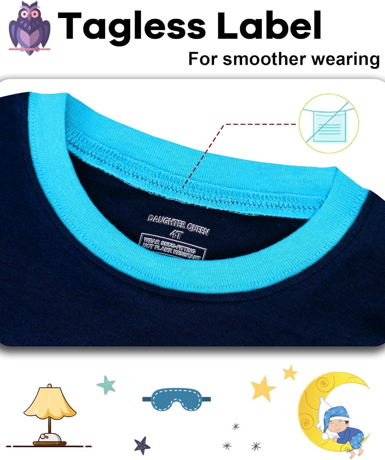 imageDAUGHTER QUEEN Boys 100 Cotton Long Sleeve Pajamas Size 18Months12Years4pcsblueBeigeninjalba25