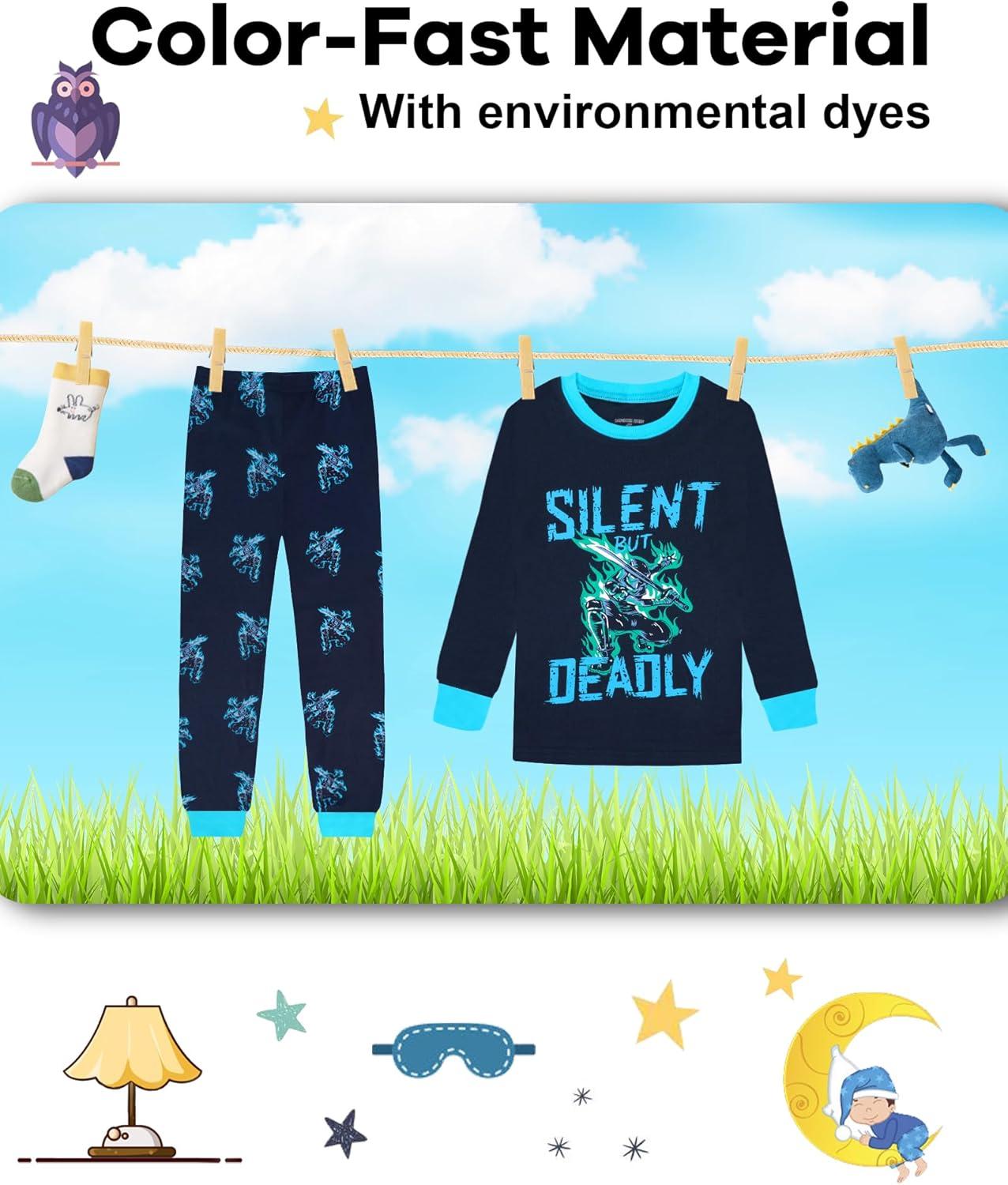 imageDAUGHTER QUEEN Boys 100 Cotton Long Sleeve Pajamas Size 18Months12Years4pcsblueBeigeninjalba25