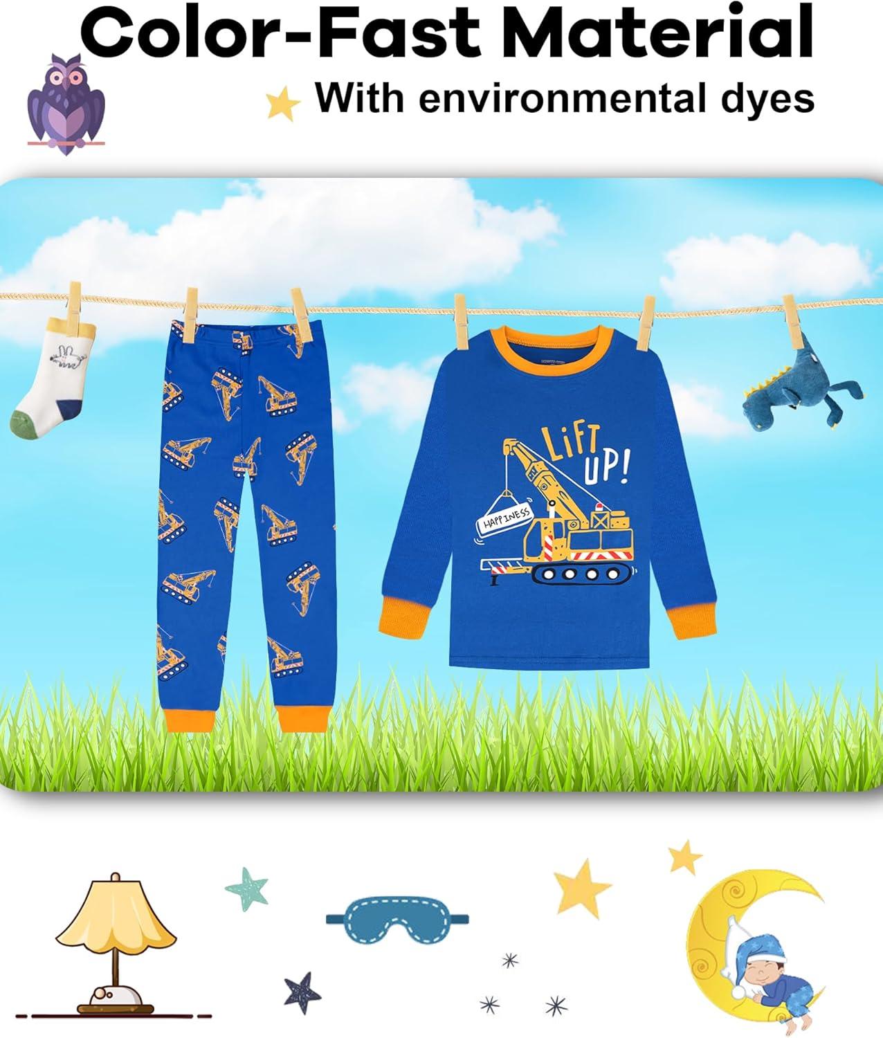imageDAUGHTER QUEEN Boys 100 Cotton Long Sleeve Pajamas Size 18Months12Years4pcsblueBrownexcavatorlba24