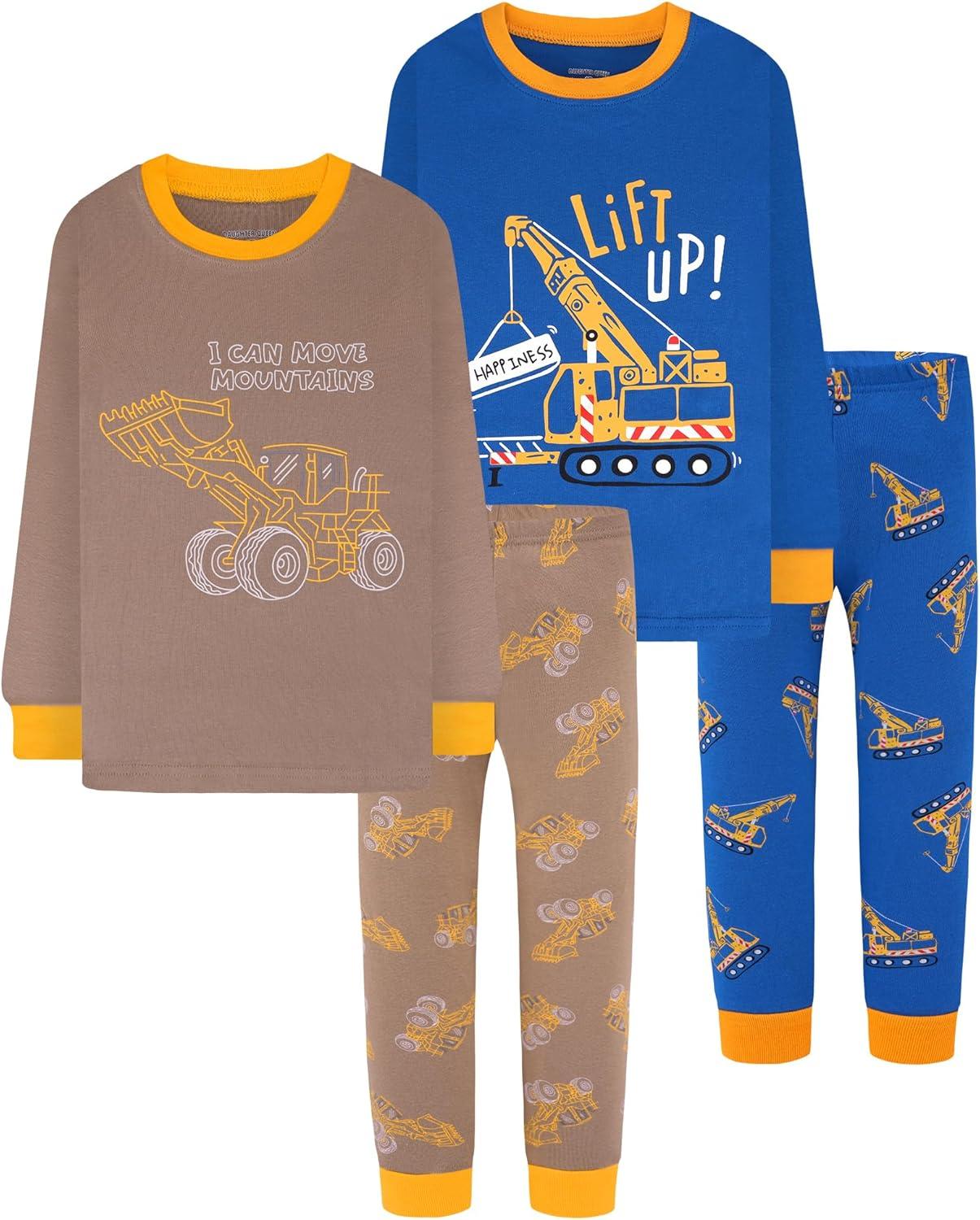 imageDAUGHTER QUEEN Boys 100 Cotton Long Sleeve Pajamas Size 18Months12Years4pcsblueBrownexcavatorlba24