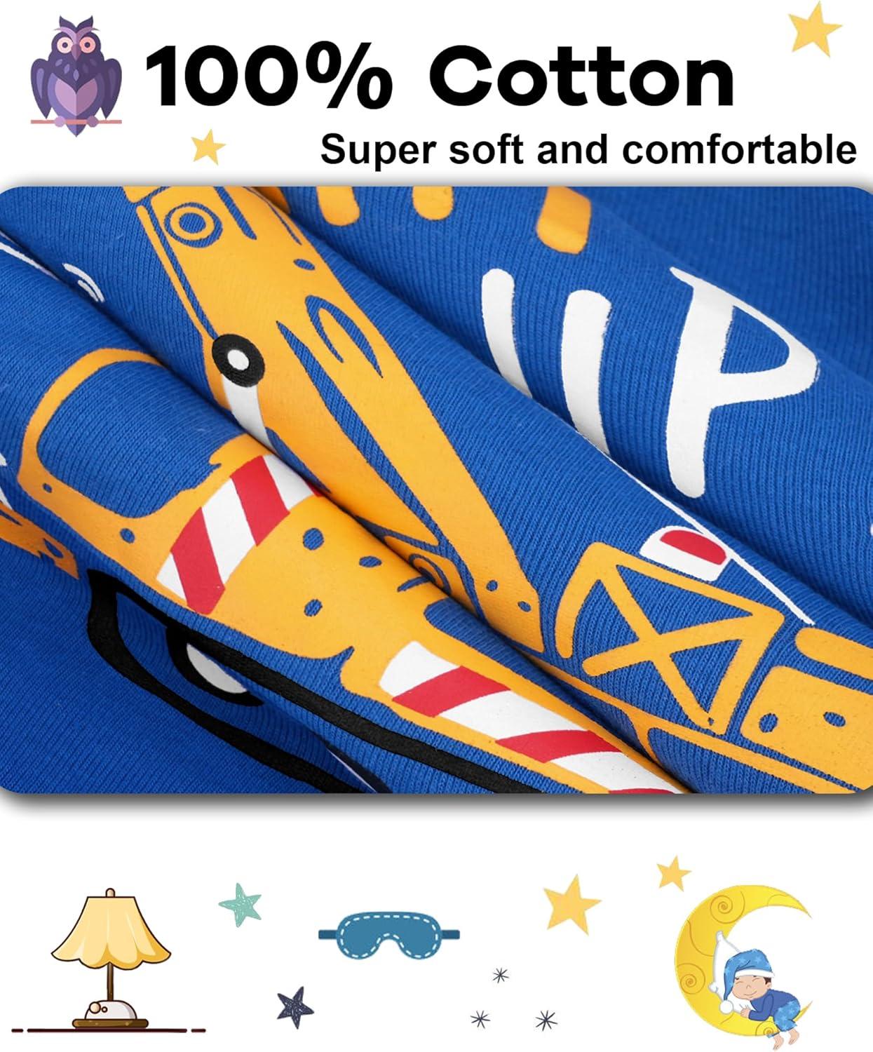 imageDAUGHTER QUEEN Boys 100 Cotton Long Sleeve Pajamas Size 18Months12Years4pcsblueBrownexcavatorlba24