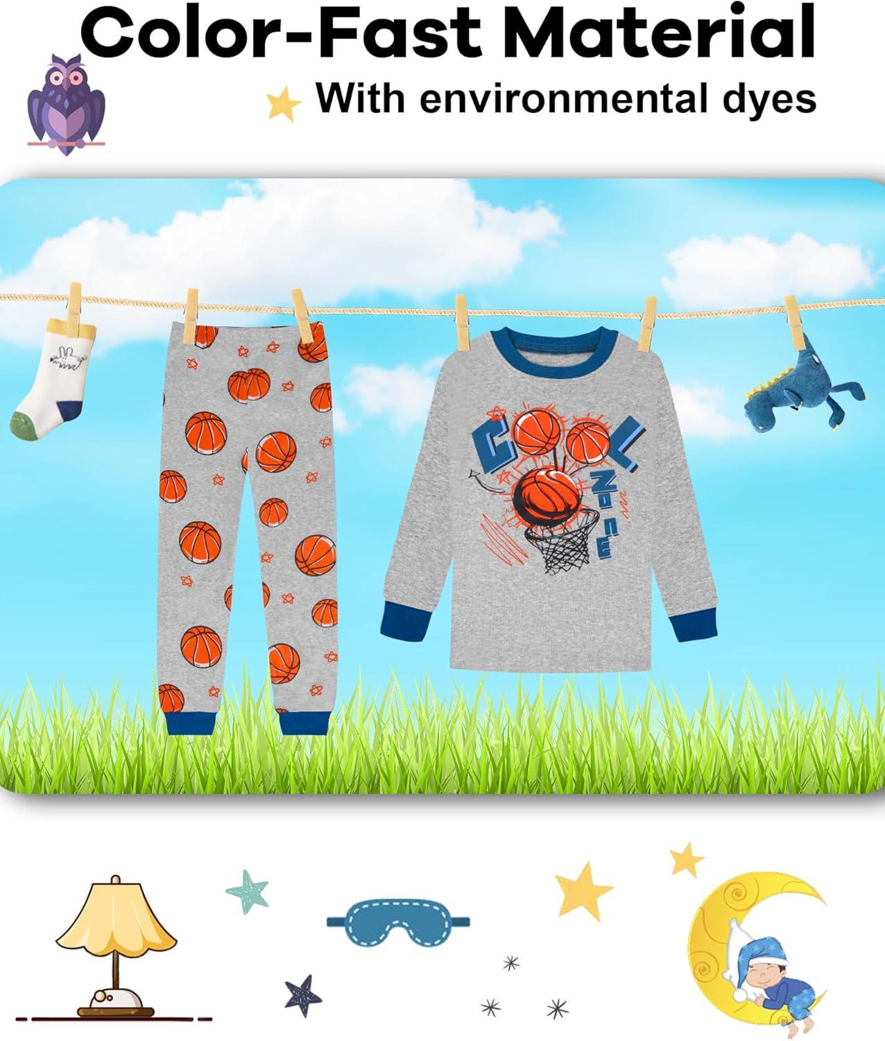 imageDAUGHTER QUEEN Boys 100 Cotton Long Sleeve Pajamas Size 18Months12Years4pcsblueGraybasketballlba25