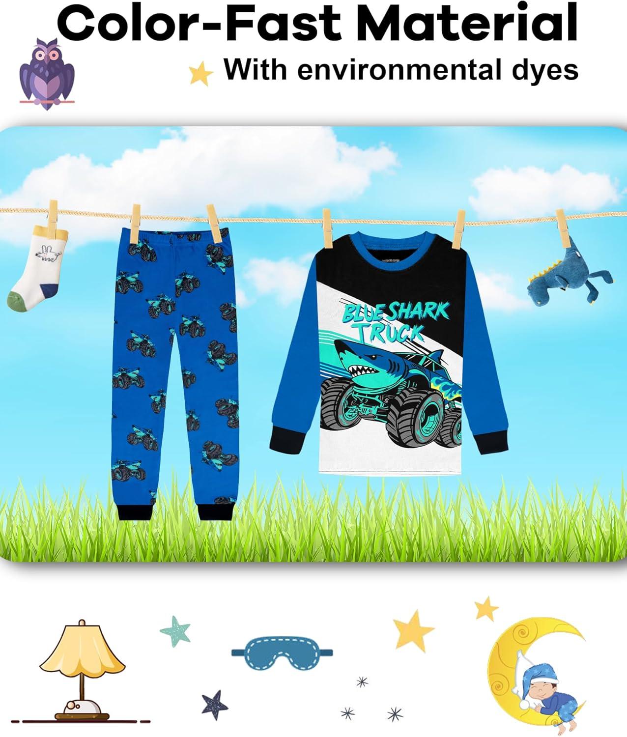imageDAUGHTER QUEEN Boys 100 Cotton Long Sleeve Pajamas Size 18Months12Years4pcsblueNavymonster Trucklba25