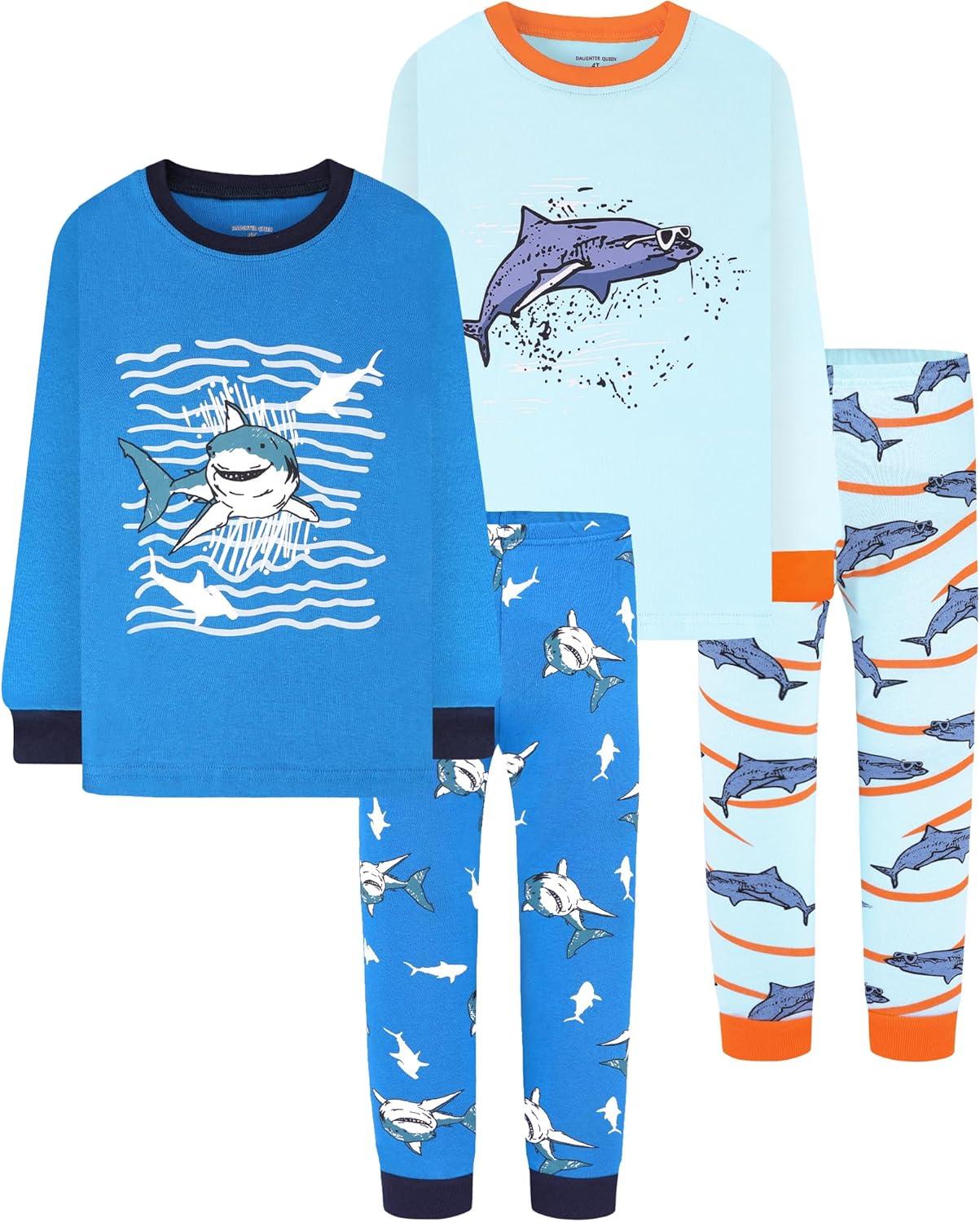 imageDAUGHTER QUEEN Boys 100 Cotton Long Sleeve Pajamas Size 18Months12Years4pcsbluesharklba24