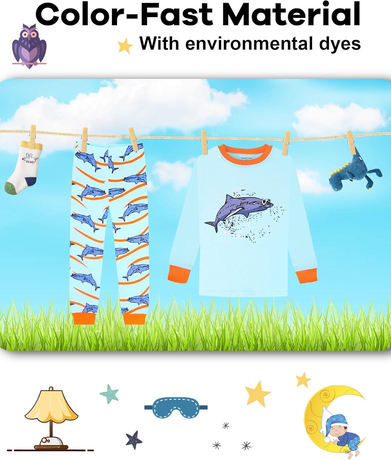 imageDAUGHTER QUEEN Boys 100 Cotton Long Sleeve Pajamas Size 18Months12Years4pcsbluesharklba24