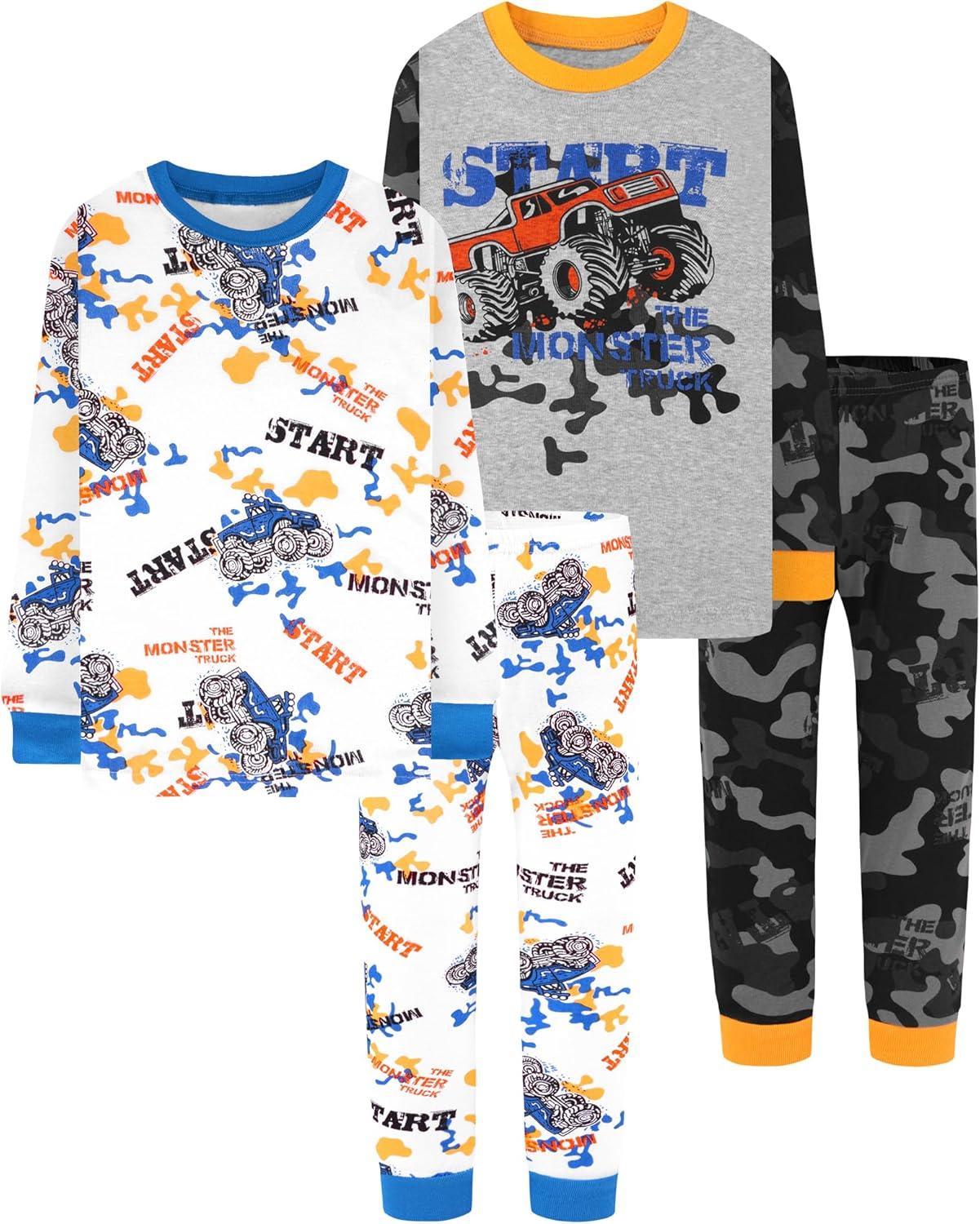 imageDAUGHTER QUEEN Boys 100 Cotton Long Sleeve Pajamas Size 18Months12Years4pcscamomonster Trucklba24
