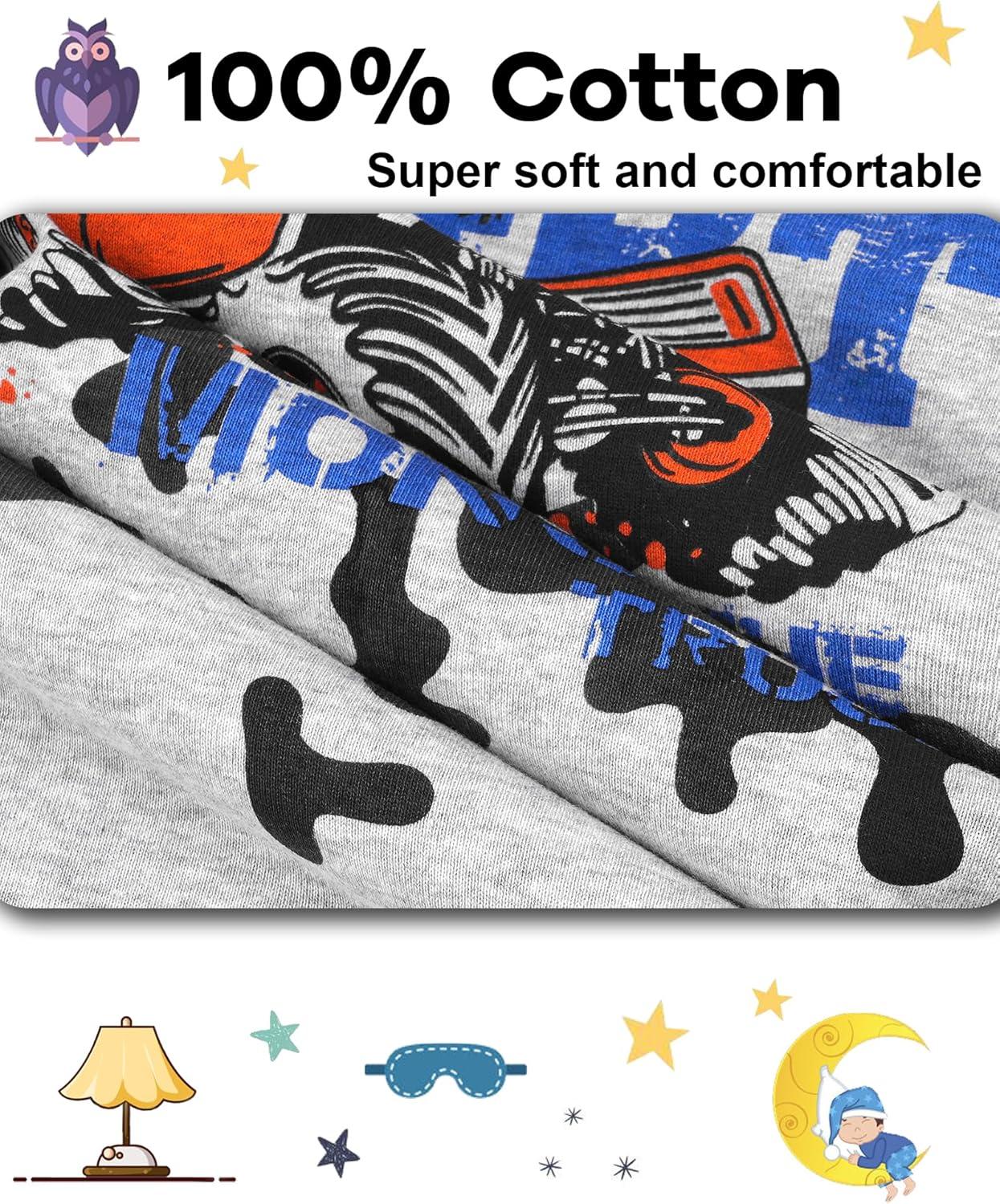 imageDAUGHTER QUEEN Boys 100 Cotton Long Sleeve Pajamas Size 18Months12Years4pcscamomonster Trucklba24