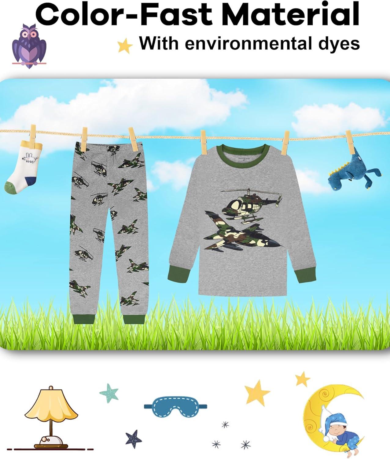 imageDAUGHTER QUEEN Boys 100 Cotton Long Sleeve Pajamas Size 18Months12Years4pcsgrayBlueplanelba25
