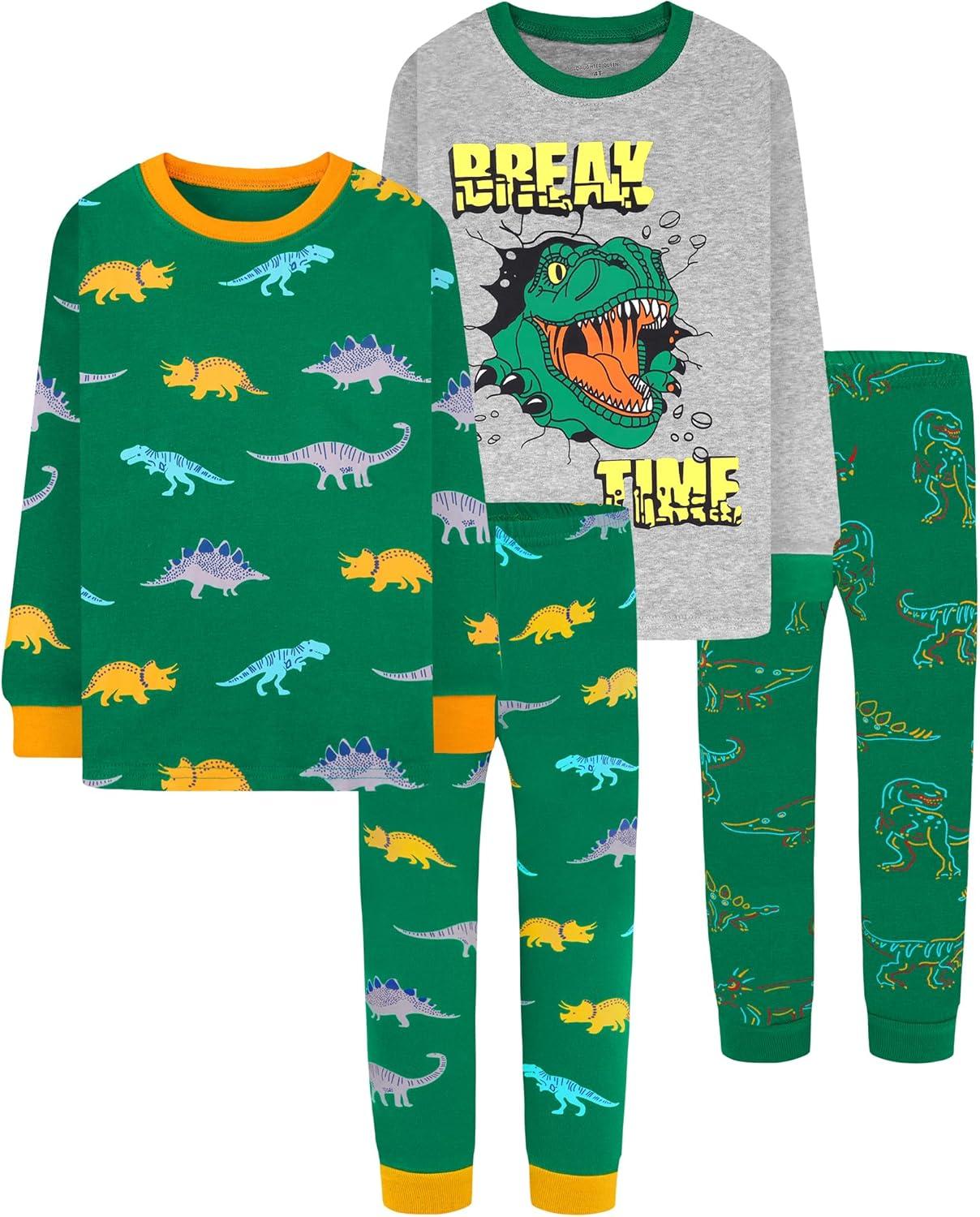 imageDAUGHTER QUEEN Boys 100 Cotton Long Sleeve Pajamas Size 18Months12Years4pcsgreenGreydinosaurlba24