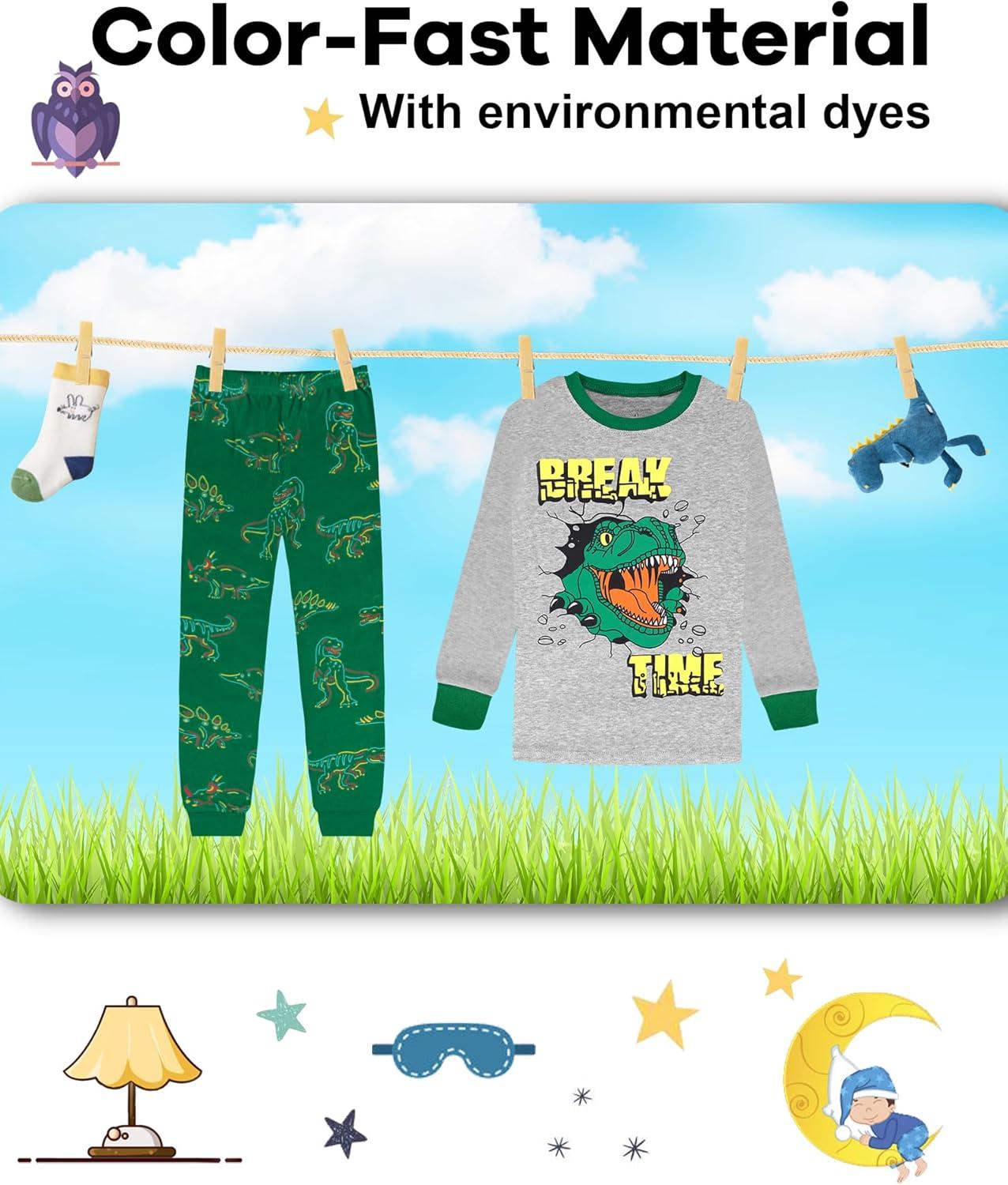 imageDAUGHTER QUEEN Boys 100 Cotton Long Sleeve Pajamas Size 18Months12Years4pcsgreenGreydinosaurlba24