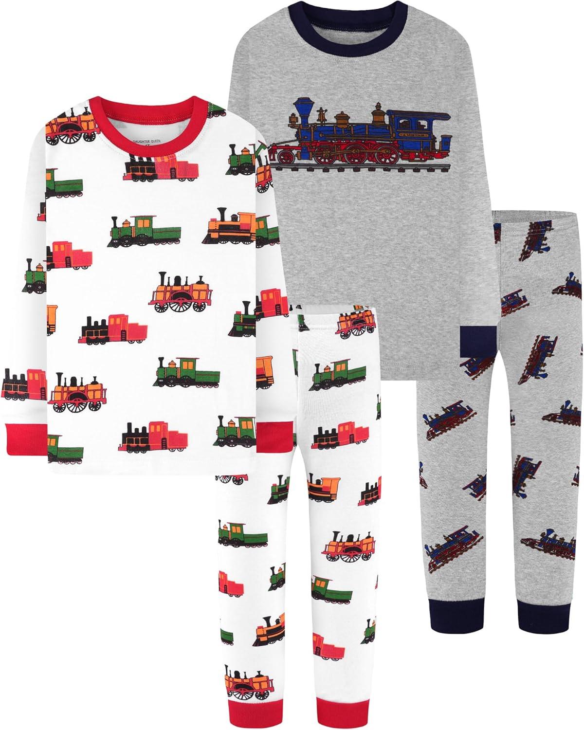 imageDAUGHTER QUEEN Boys 100 Cotton Long Sleeve Pajamas Size 18Months12Years4pcsgreyWhitetrainlba24