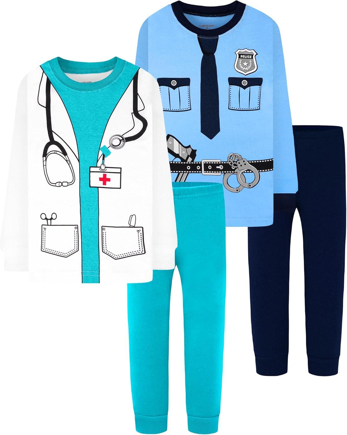 imageDAUGHTER QUEEN Boys 100 Cotton Long Sleeve Pajamas Size 18Months12Years4pcsnanyBluepolicemanDoctorlba24