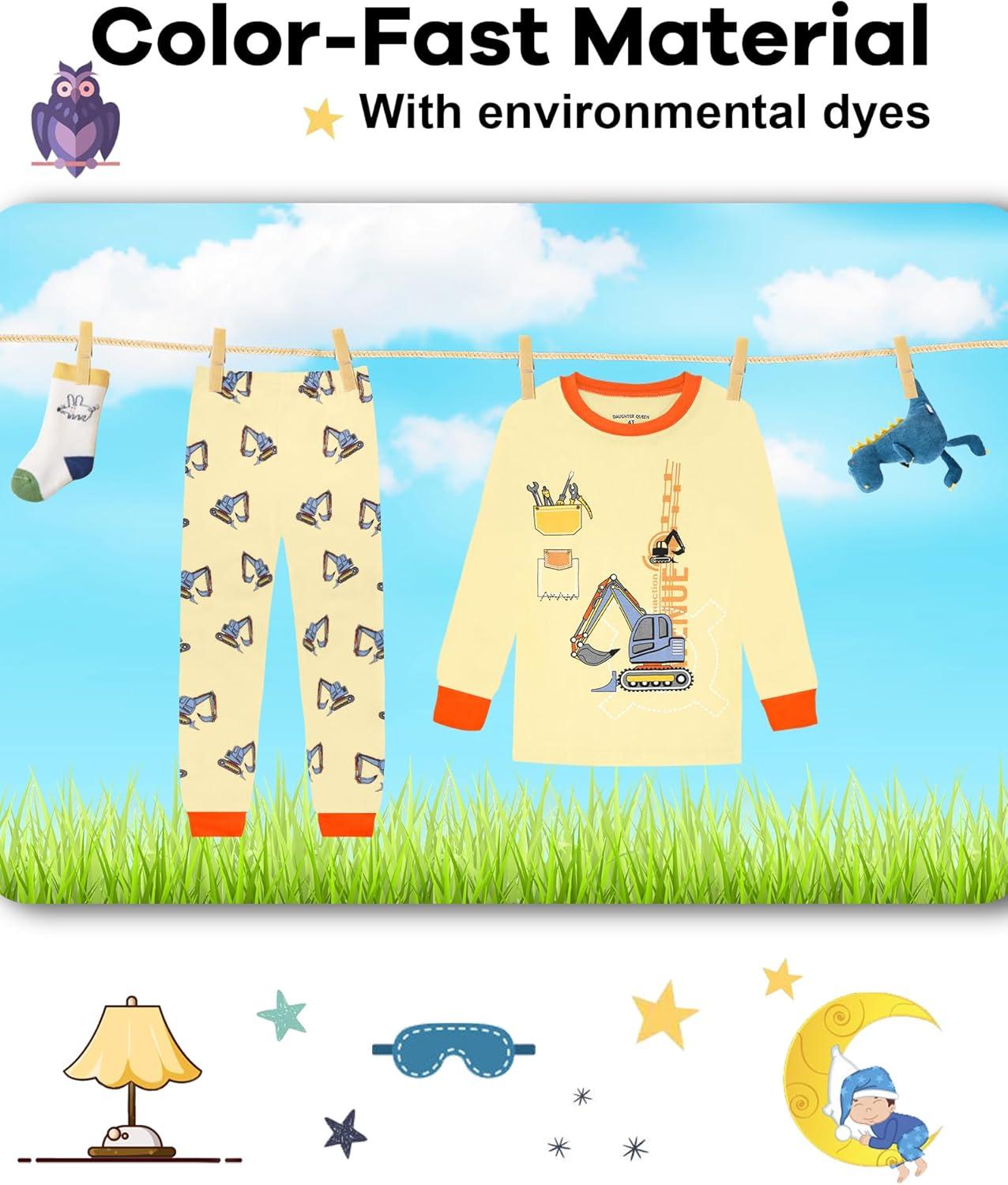 imageDAUGHTER QUEEN Boys 100 Cotton Long Sleeve Pajamas Size 18Months12Years4pcsnanyYellowconstructionlbb25