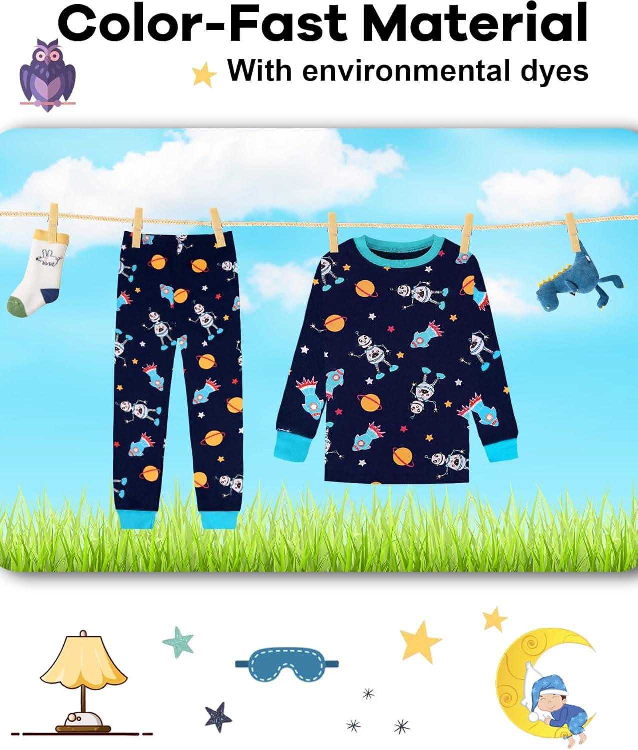 imageDAUGHTER QUEEN Boys 100 Cotton Long Sleeve Pajamas Size 18Months12Years4pcsnavyastronautlba24
