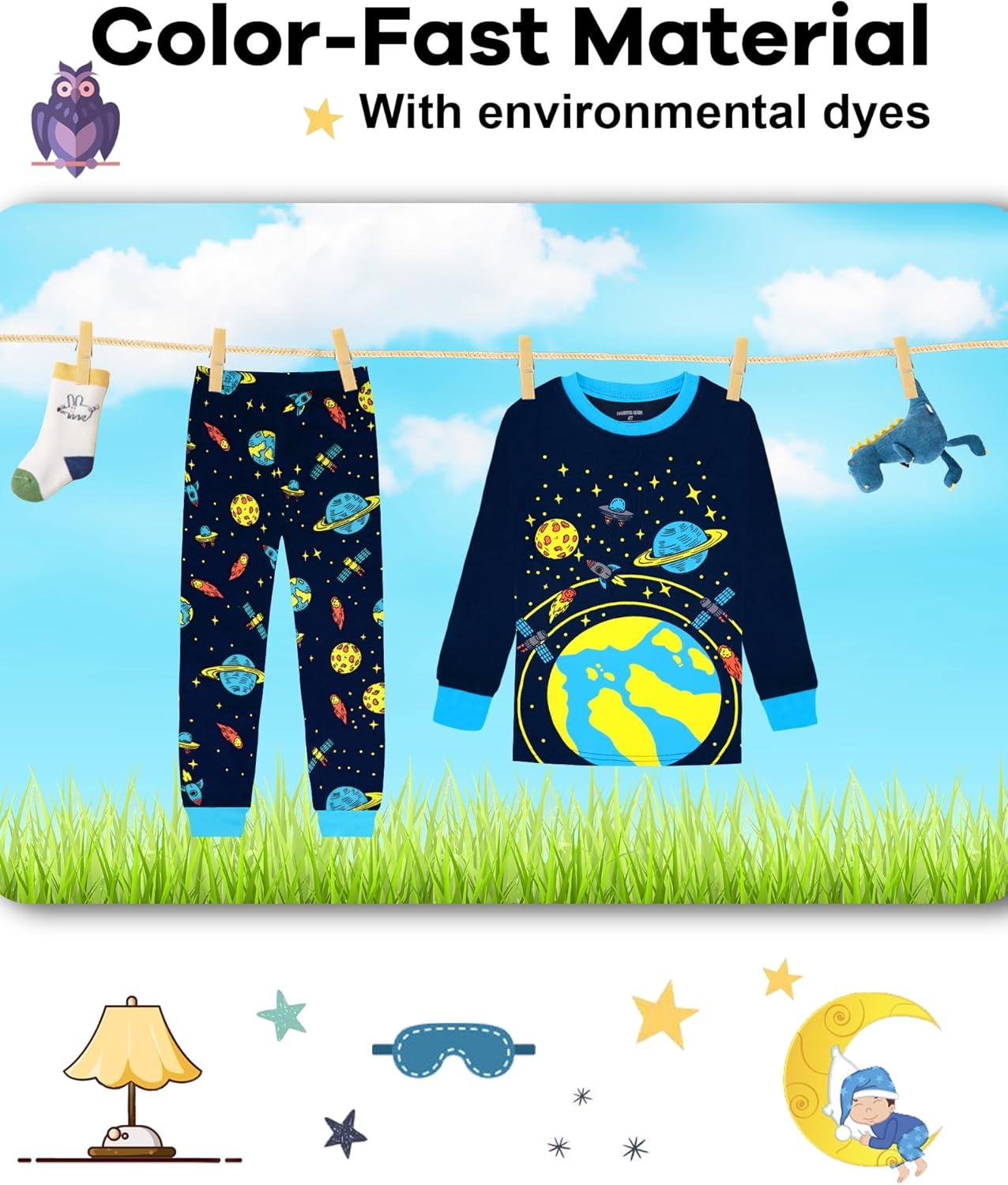 imageDAUGHTER QUEEN Boys 100 Cotton Long Sleeve Pajamas Size 18Months12Years4pcsnavyspacelba25
