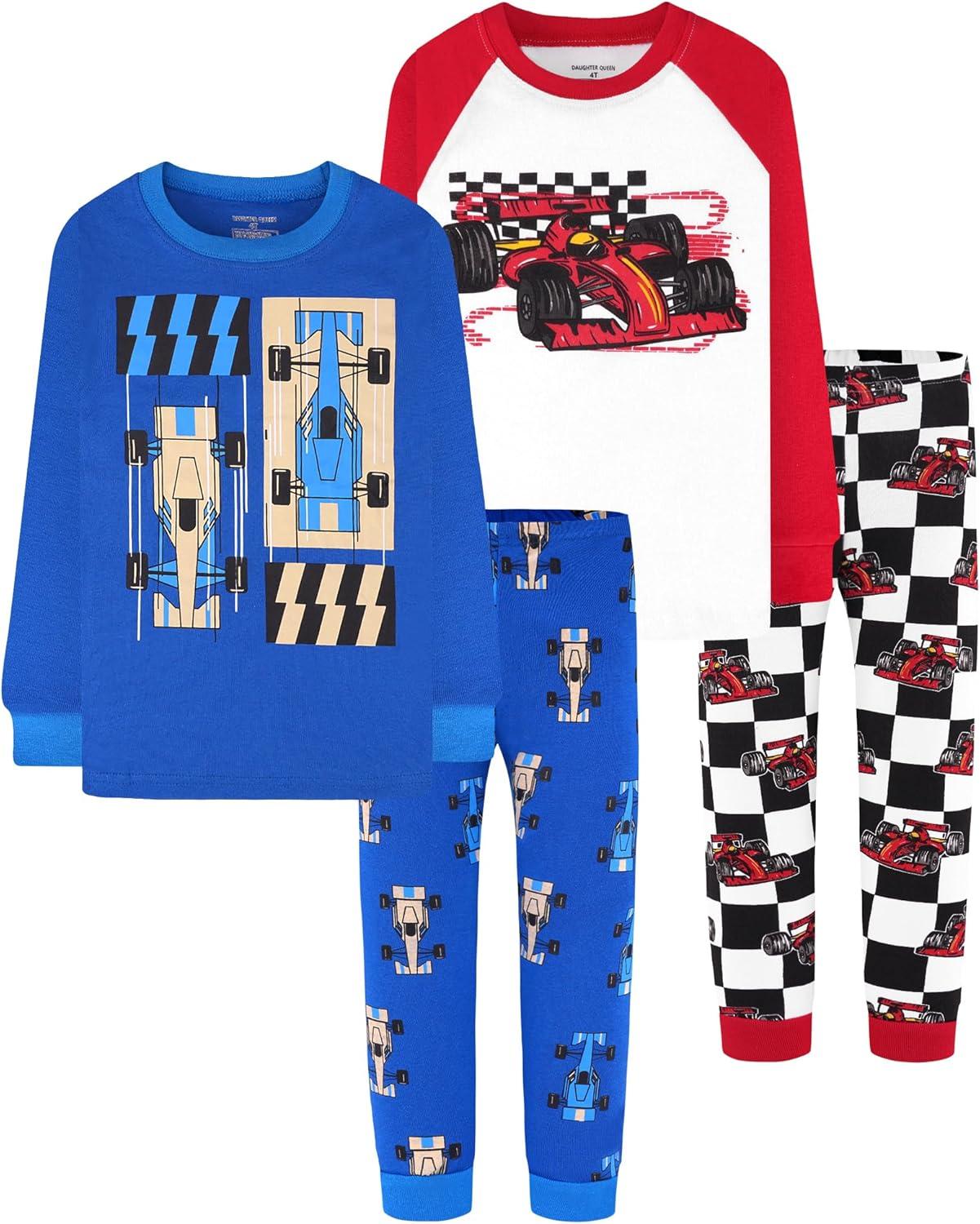 imageDAUGHTER QUEEN Boys 100 Cotton Long Sleeve Pajamas Size 18Months12Years4pcsredBluerace Carlba24
