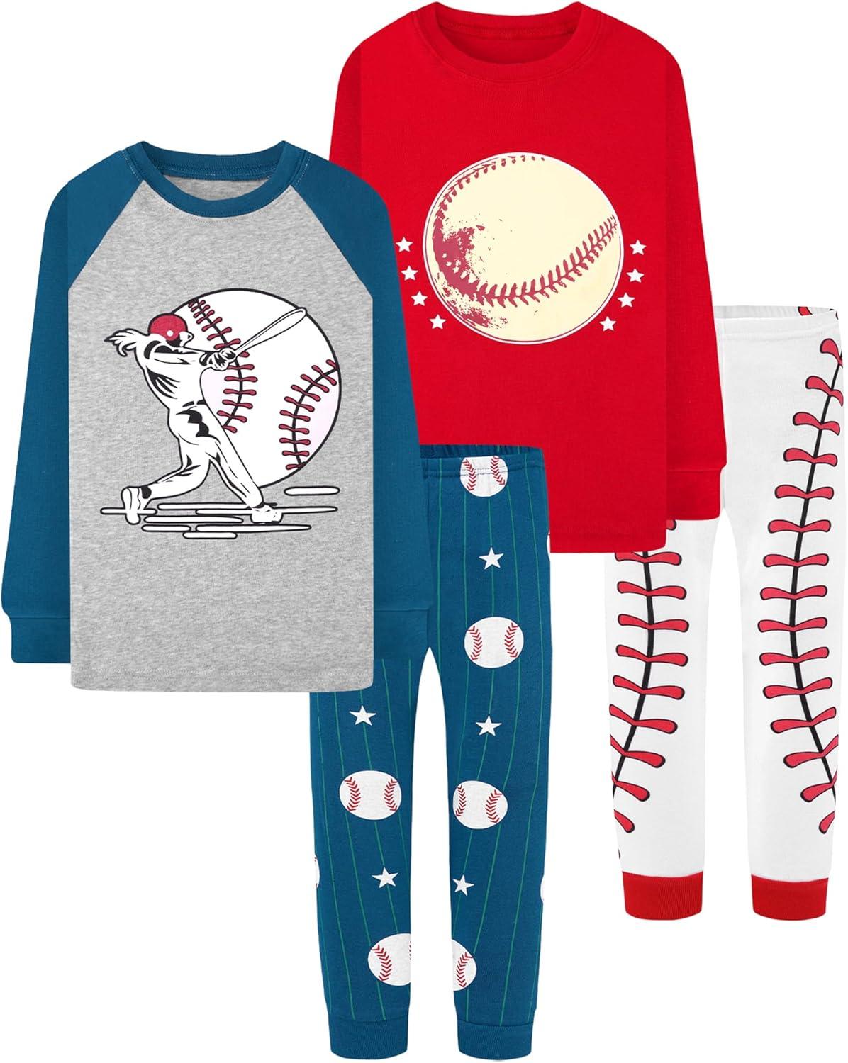 imageDAUGHTER QUEEN Boys 100 Cotton Long Sleeve Pajamas Size 18Months12Years4pcsredNavybaseballlba24