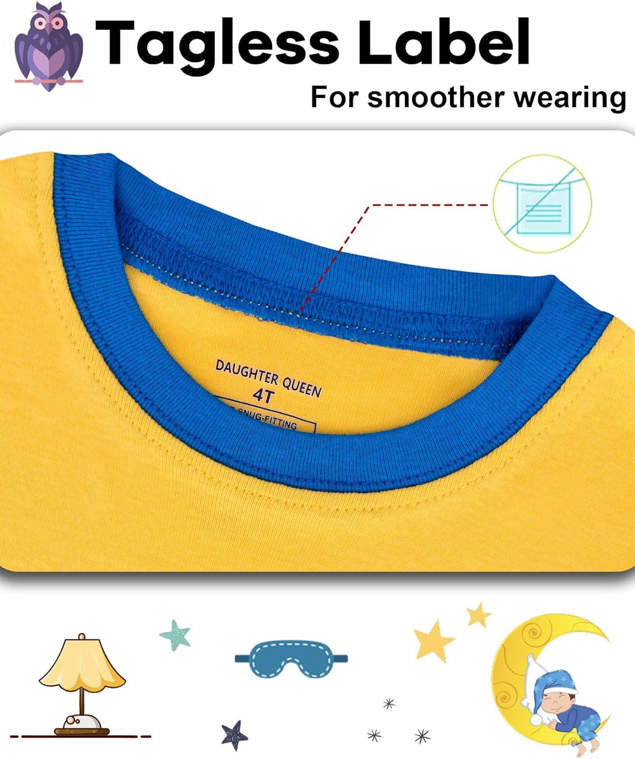 imageDAUGHTER QUEEN Boys 100 Cotton Long Sleeve Pajamas Size 18Months12Years4pcsyellowColorfulsharklba25