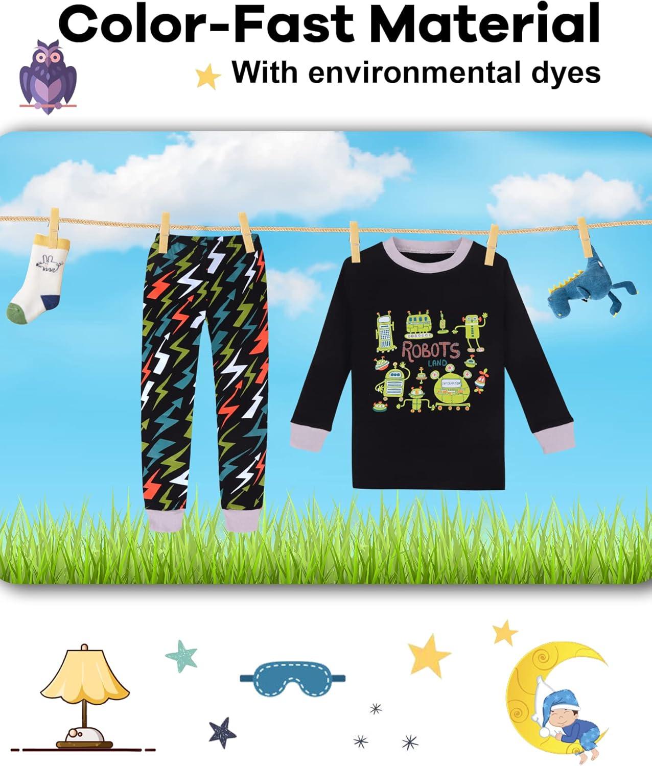 imageDAUGHTER QUEEN Boys Pajamas 4 Pieces Long Set 100 Cotton Sleepwear Size 18 Months12 Years4pcsblackGreyrobotlba22