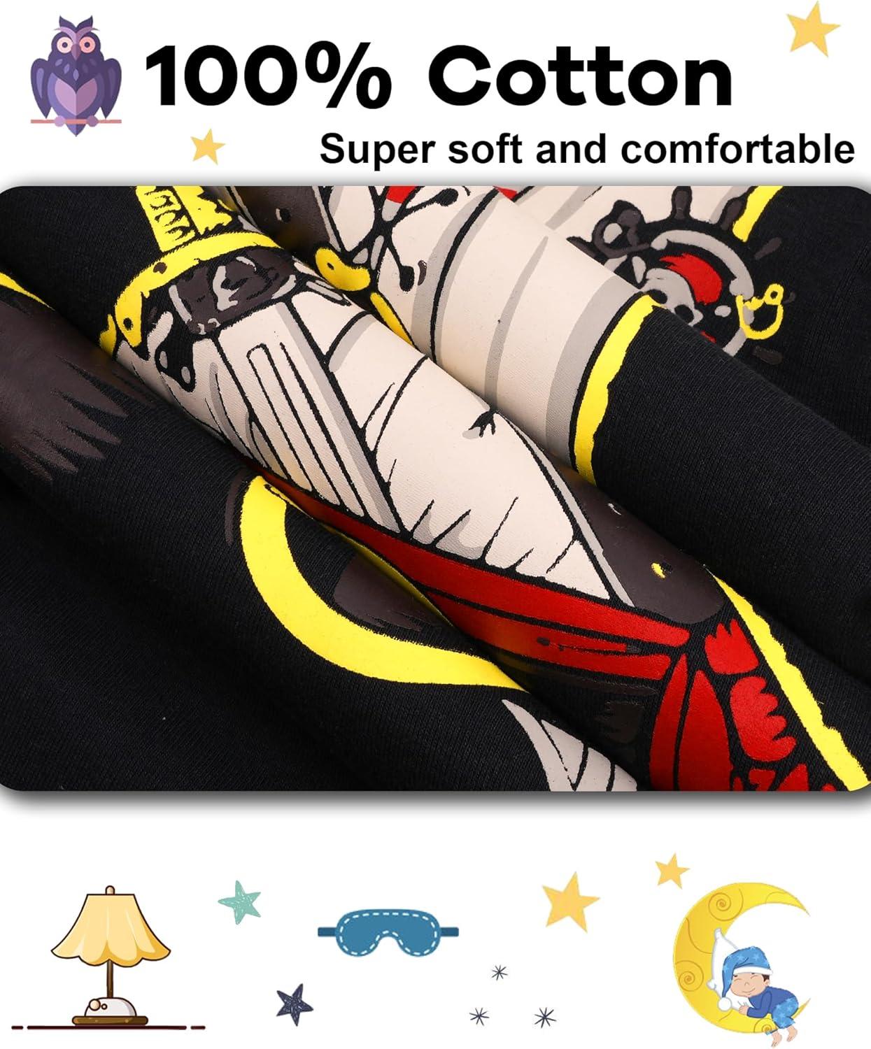 imageDAUGHTER QUEEN Boys Pajamas 4 Pieces Long Set 100 Cotton Sleepwear Size 18 Months12 Years4pcsblueBlackpiratelba24