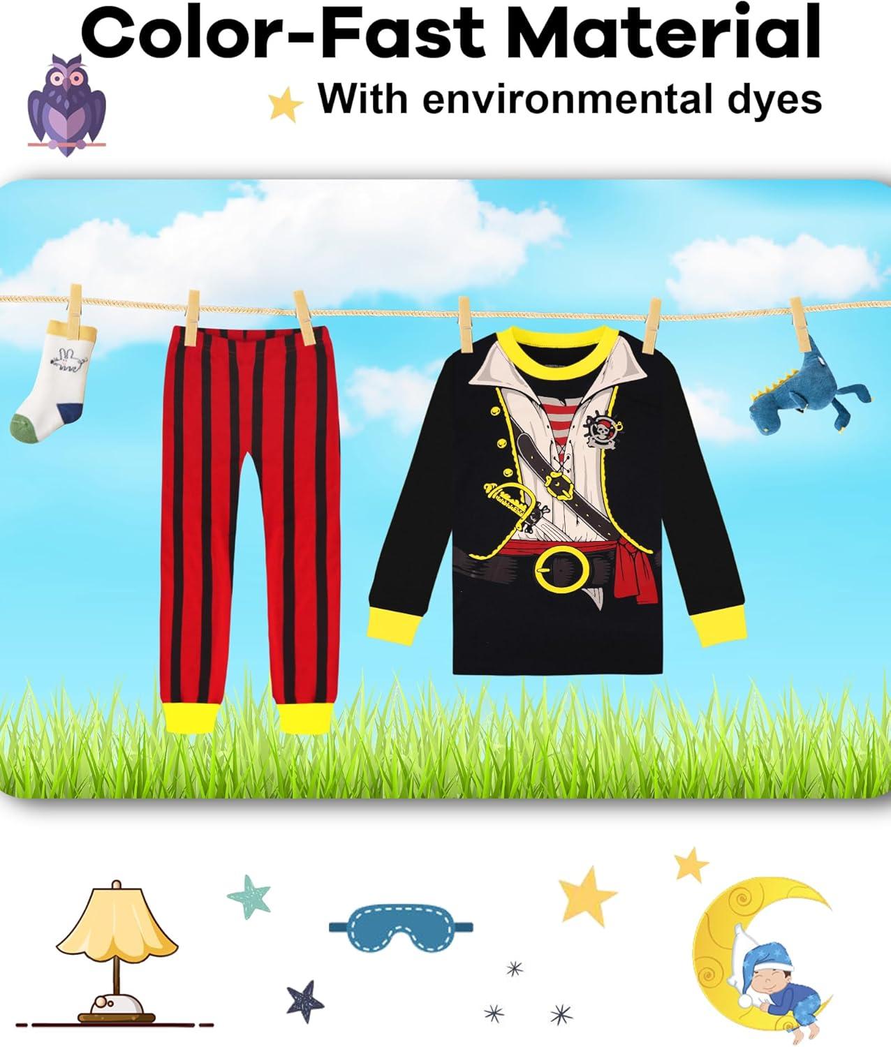 imageDAUGHTER QUEEN Boys Pajamas 4 Pieces Long Set 100 Cotton Sleepwear Size 18 Months12 Years4pcsblueBlackpiratelba24