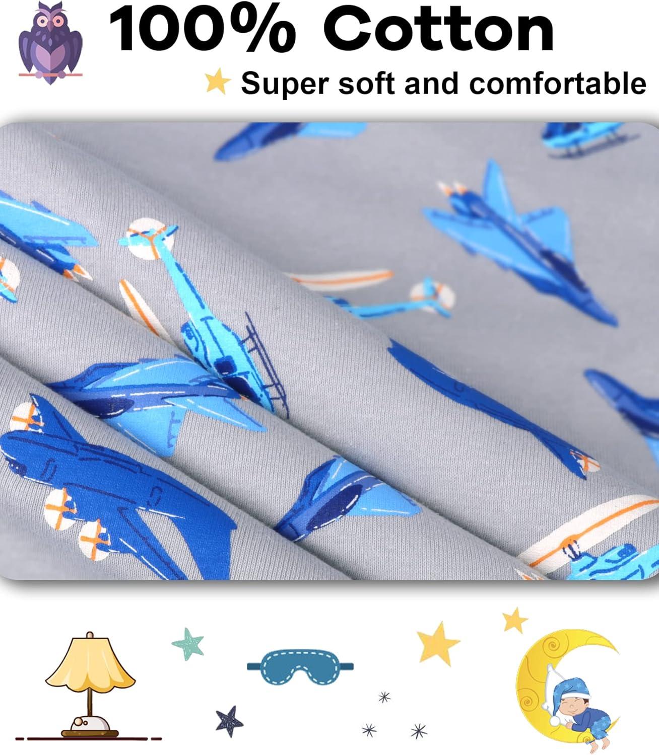 imageDAUGHTER QUEEN Boys Pajamas 4 Pieces Long Set 100 Cotton Sleepwear Size 18 Months12 Years4pcsblueGreyairplanelba22