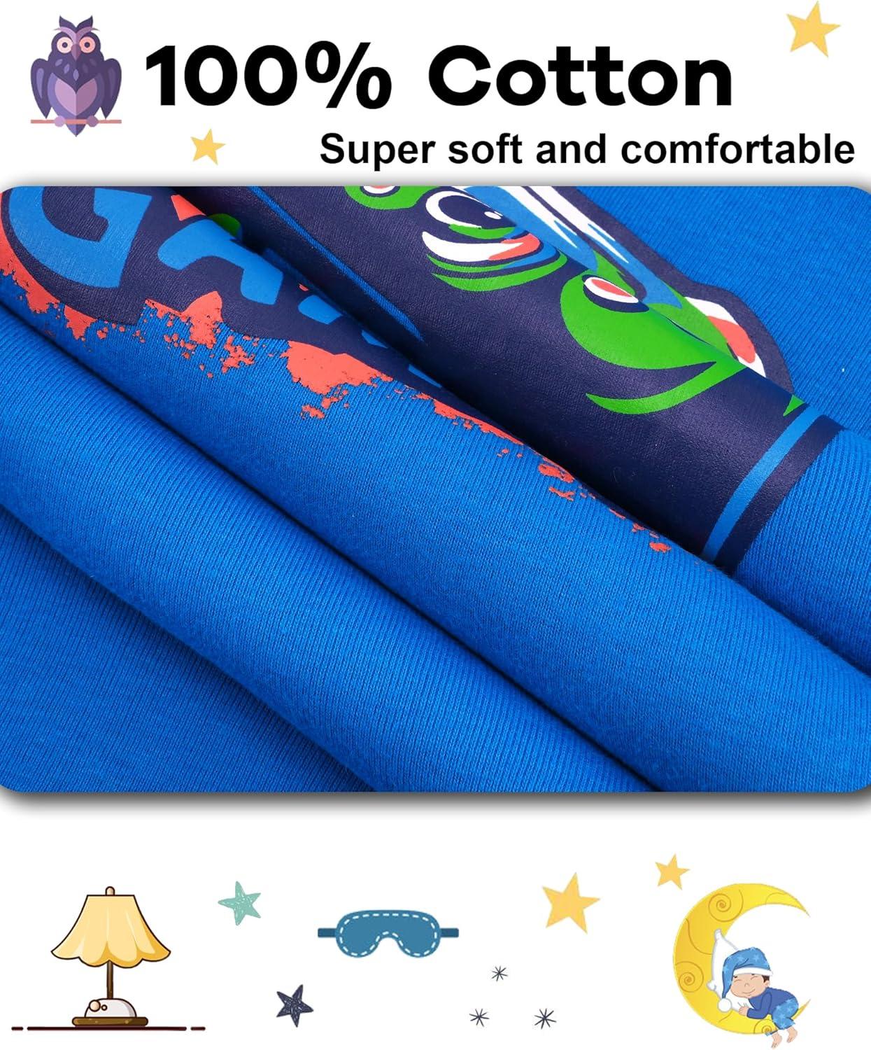 imageDAUGHTER QUEEN Boys Pajamas 4 Pieces Long Set 100 Cotton Sleepwear Size 18 Months12 Years4pcsblueYellowgamerlba24