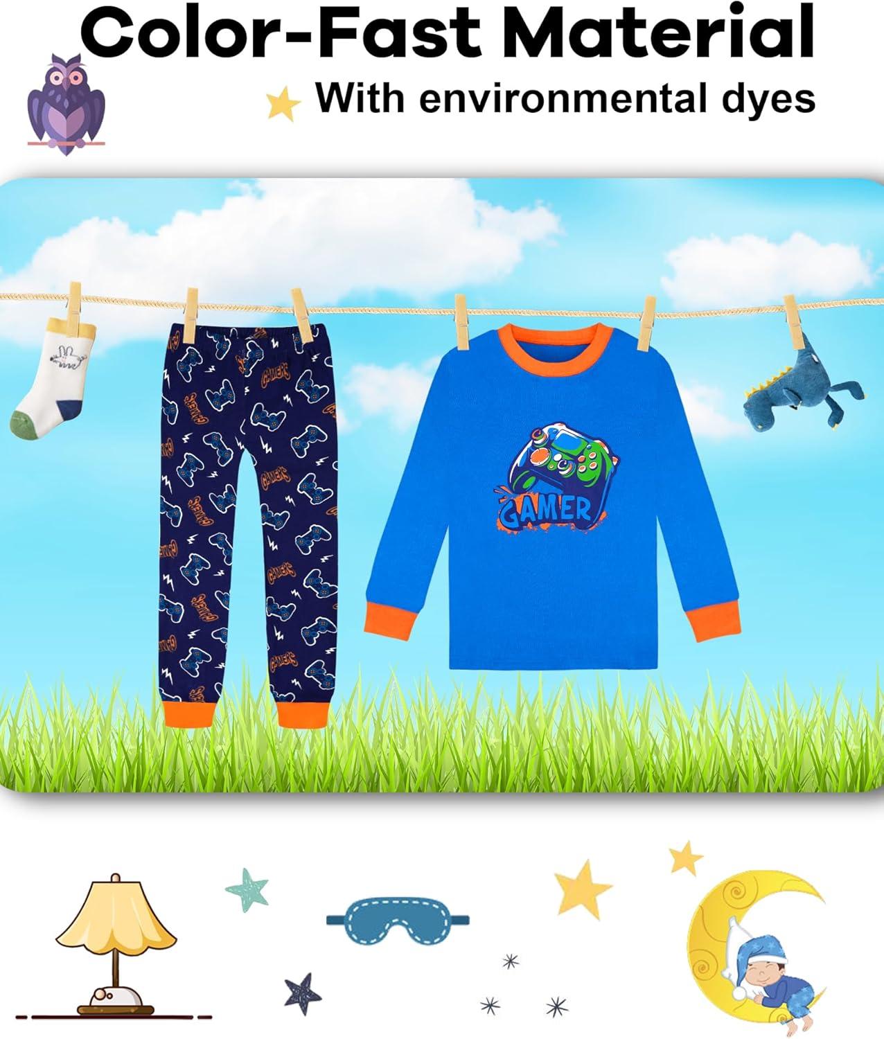imageDAUGHTER QUEEN Boys Pajamas 4 Pieces Long Set 100 Cotton Sleepwear Size 18 Months12 Years4pcsblueYellowgamerlba24