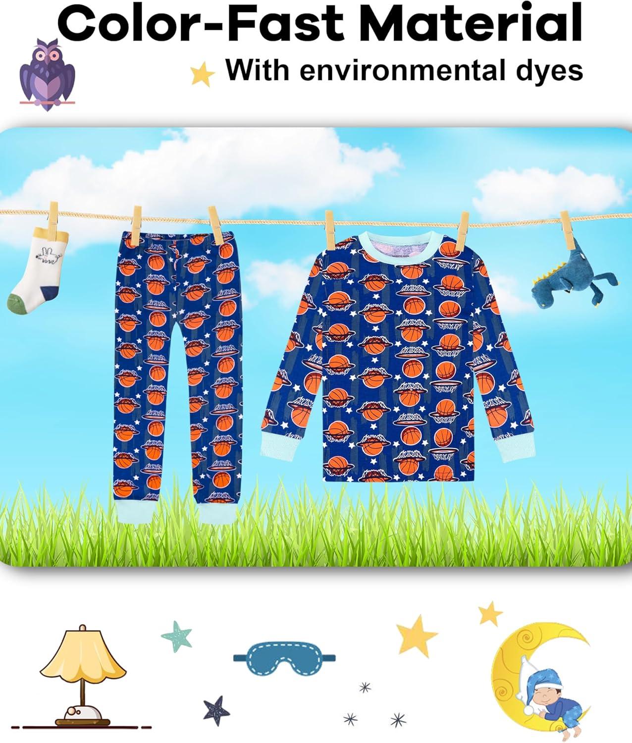 imageDAUGHTER QUEEN Boys Pajamas 4 Pieces Long Set 100 Cotton Sleepwear Size 18 Months12 Years4pcsbluebasketballlba23