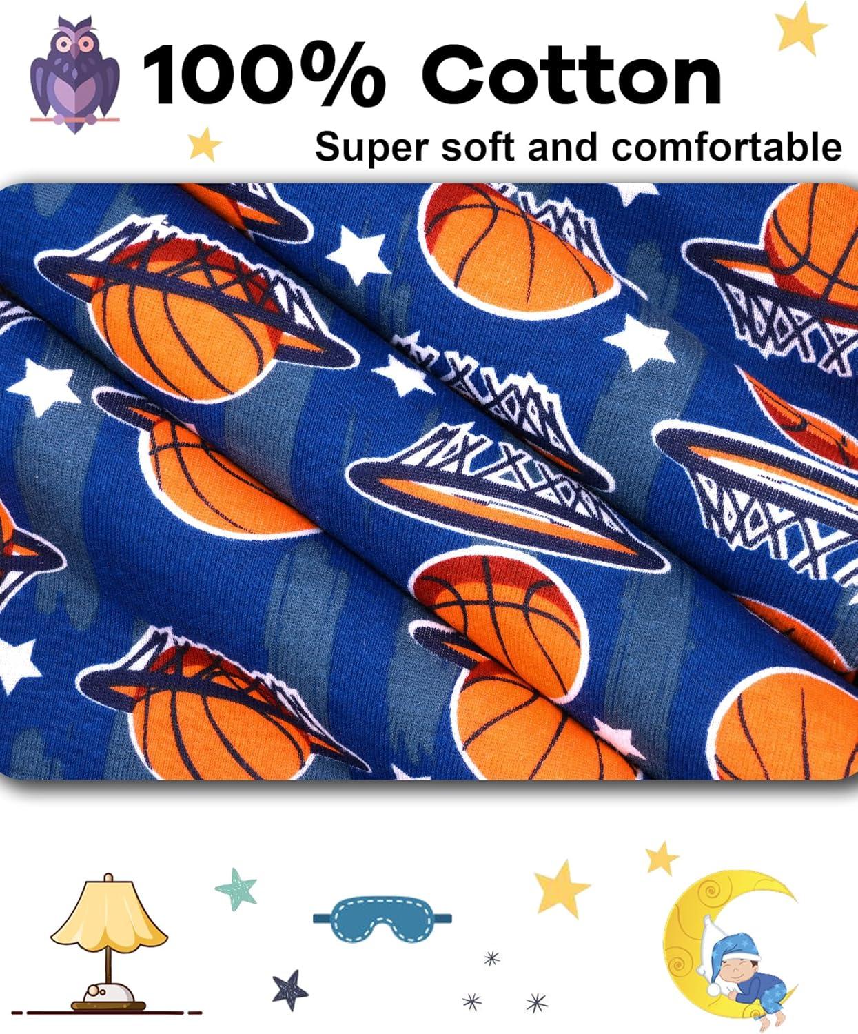 imageDAUGHTER QUEEN Boys Pajamas 4 Pieces Long Set 100 Cotton Sleepwear Size 18 Months12 Years4pcsbluebasketballlba23