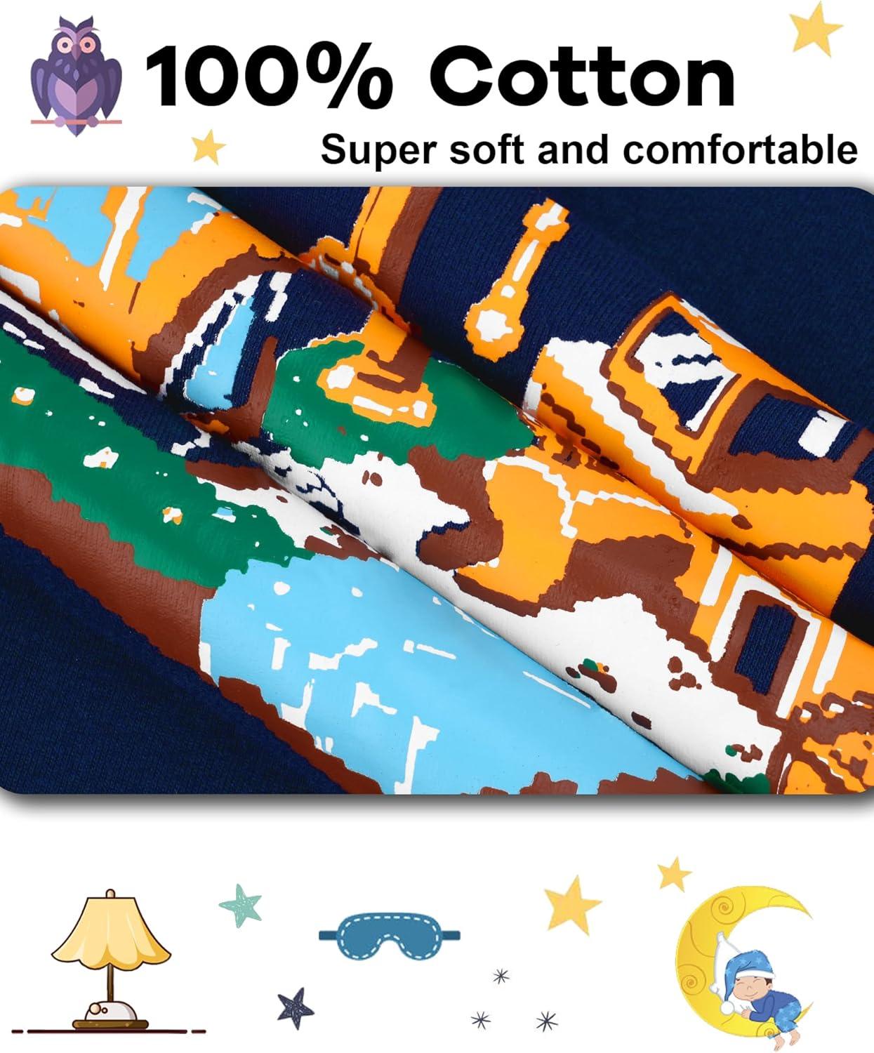 imageDAUGHTER QUEEN Boys Pajamas 4 Pieces Long Set 100 Cotton Sleepwear Size 18 Months12 Years4pcsnanyBrownconstructionlba25