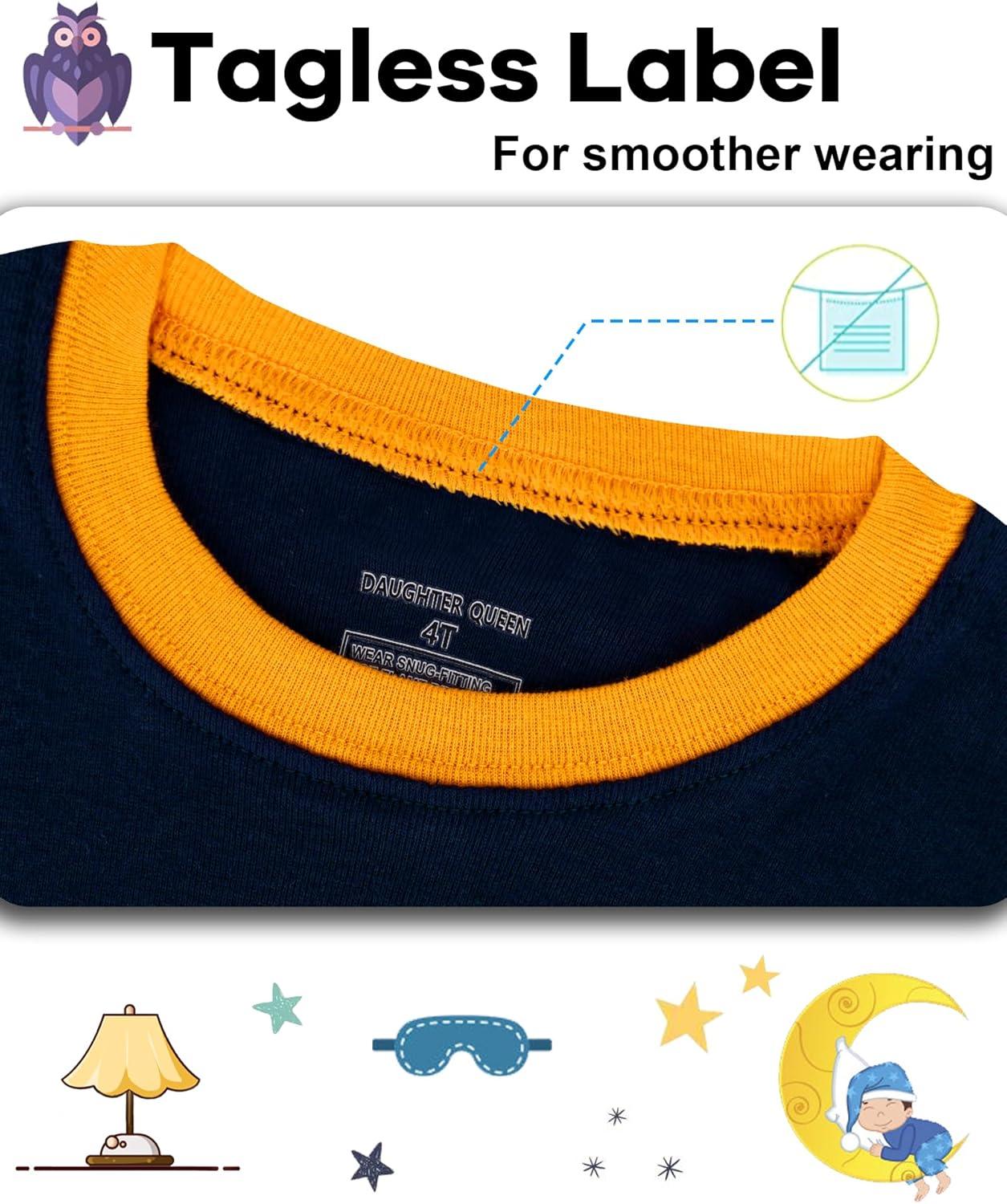 imageDAUGHTER QUEEN Boys Pajamas 4 Pieces Long Set 100 Cotton Sleepwear Size 18 Months12 Years4pcsnanyBrownconstructionlba25