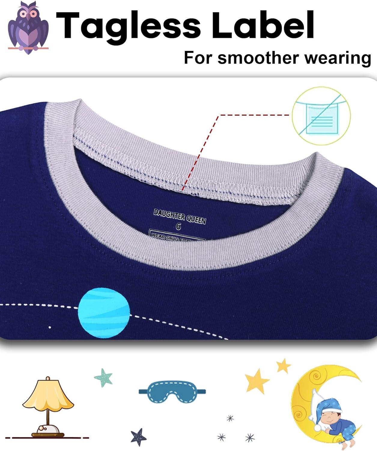 imageDAUGHTER QUEEN Boys Pajamas 4 Pieces Long Set 100 Cotton Sleepwear Size 18 Months12 Years4pcsnavy Bluesolar Systemplanetlba22