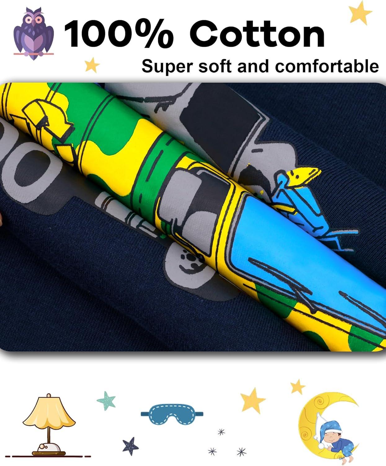 imageDAUGHTER QUEEN Boys Pajamas 4 Pieces Long Set 100 Cotton Sleepwear Size 18 Months12 Years4pcsnavyGreengarbage Trucklba25