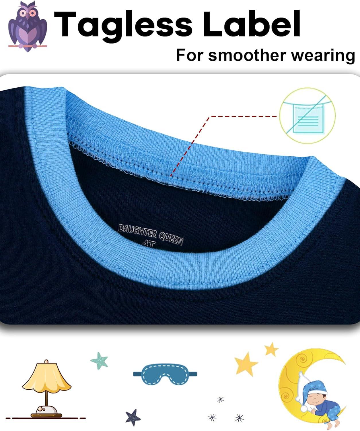imageDAUGHTER QUEEN Boys Pajamas 4 Pieces Long Set 100 Cotton Sleepwear Size 18 Months12 Years4pcsnavyGreengarbage Trucklba25