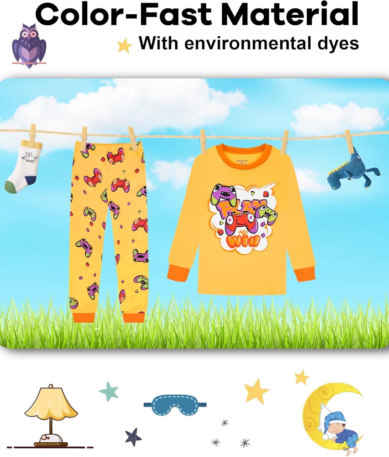imageDAUGHTER QUEEN Boys Pajamas 4 Pieces Long Set 100 Cotton Sleepwear Size 18 Months12 Years4pcsnavyYellowgamerlba25
