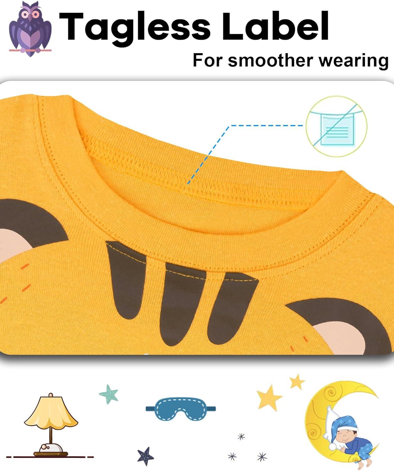 imageDAUGHTER QUEEN Boys Pajamas 4 Pieces Long Set 100 Cotton Sleepwear Size 18 Months12 Years4pcsorangetigerLionlba24