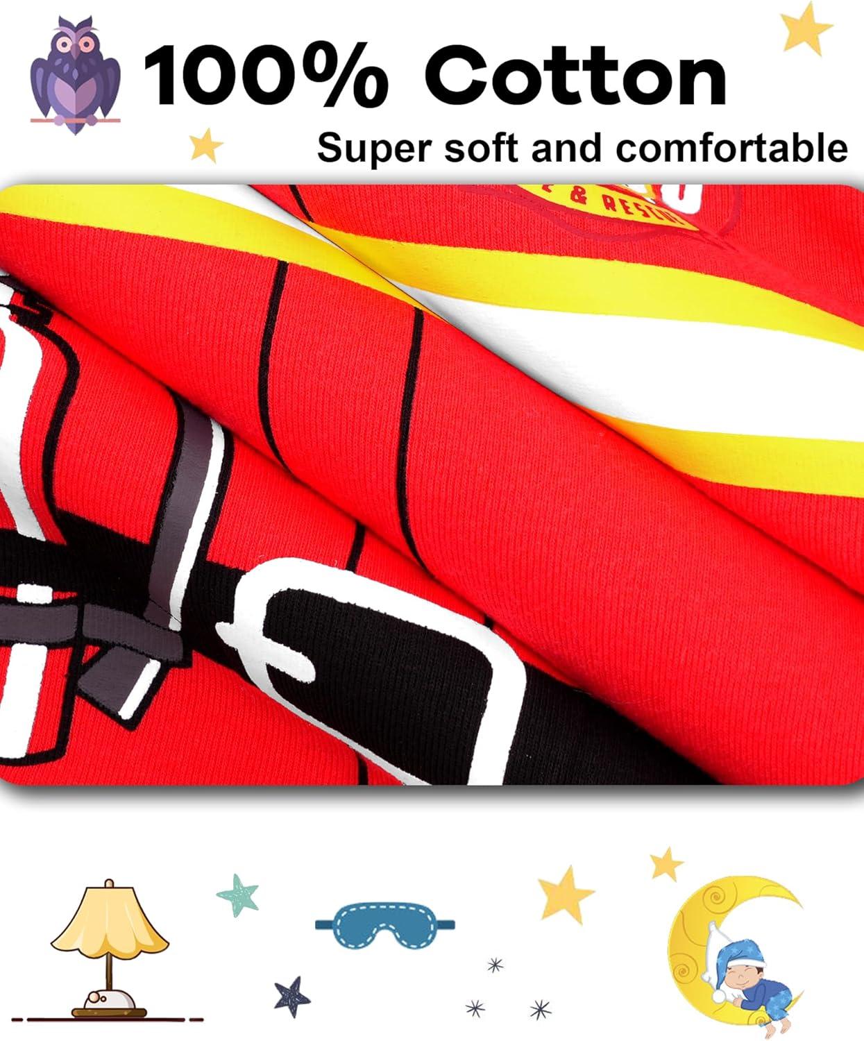 imageDAUGHTER QUEEN Boys Pajamas 4 Pieces Long Set 100 Cotton Sleepwear Size 18 Months12 Years4pcsredNavy Bluefire TruckFiremanlba24