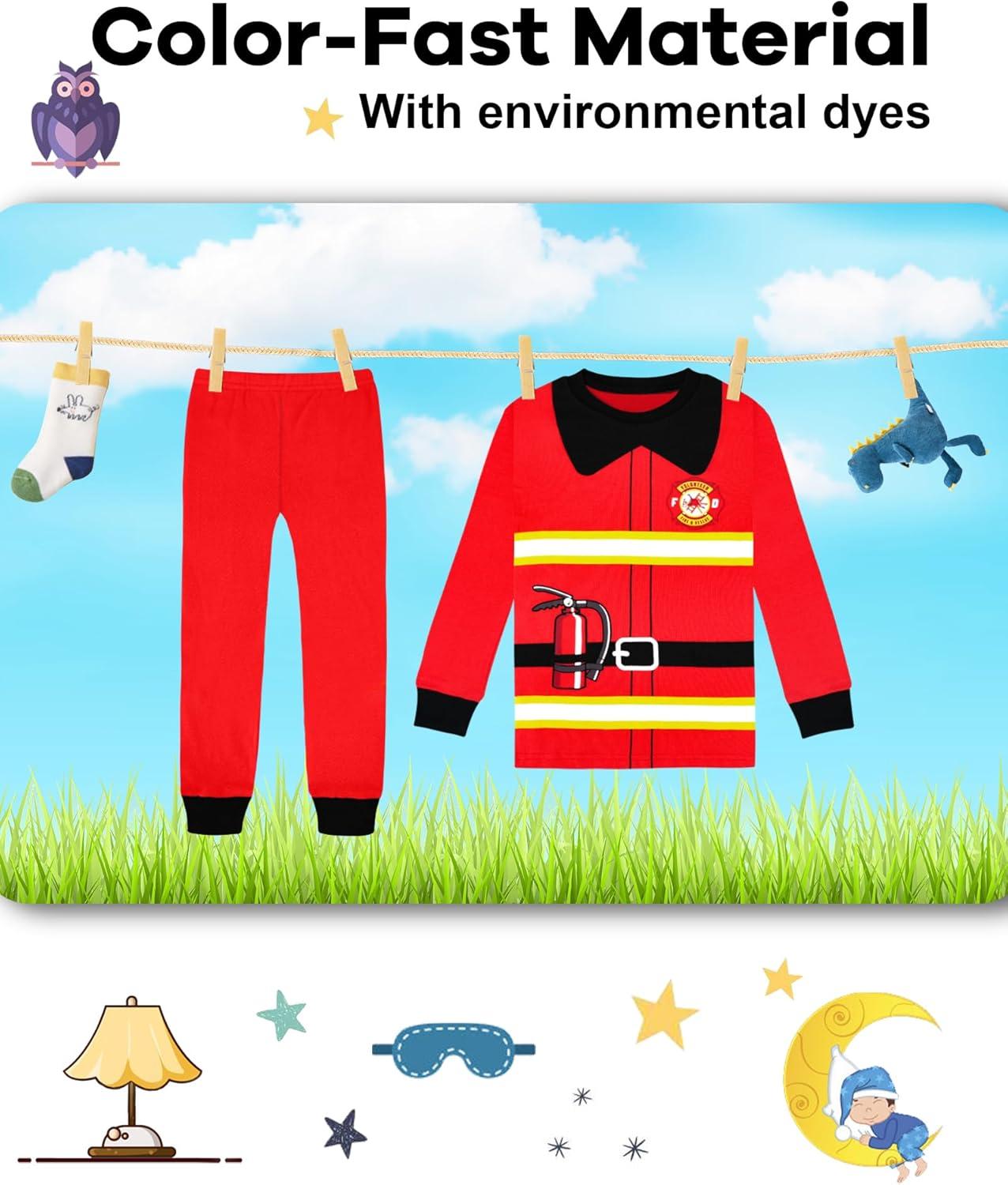 imageDAUGHTER QUEEN Boys Pajamas 4 Pieces Long Set 100 Cotton Sleepwear Size 18 Months12 Years4pcsredNavy Bluefire TruckFiremanlba24