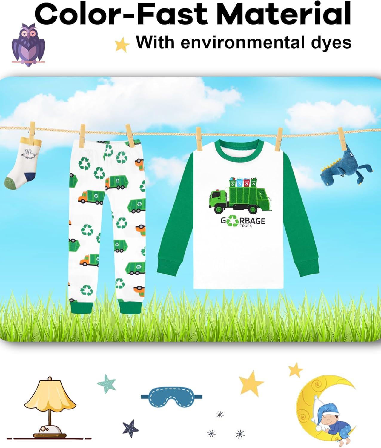 imageDAUGHTER QUEEN Boys Pajamas 4 Pieces Long Set 100 Cotton Sleepwear Size 18 Months12 Years4pcswhiteGreygarbage Trucklba24