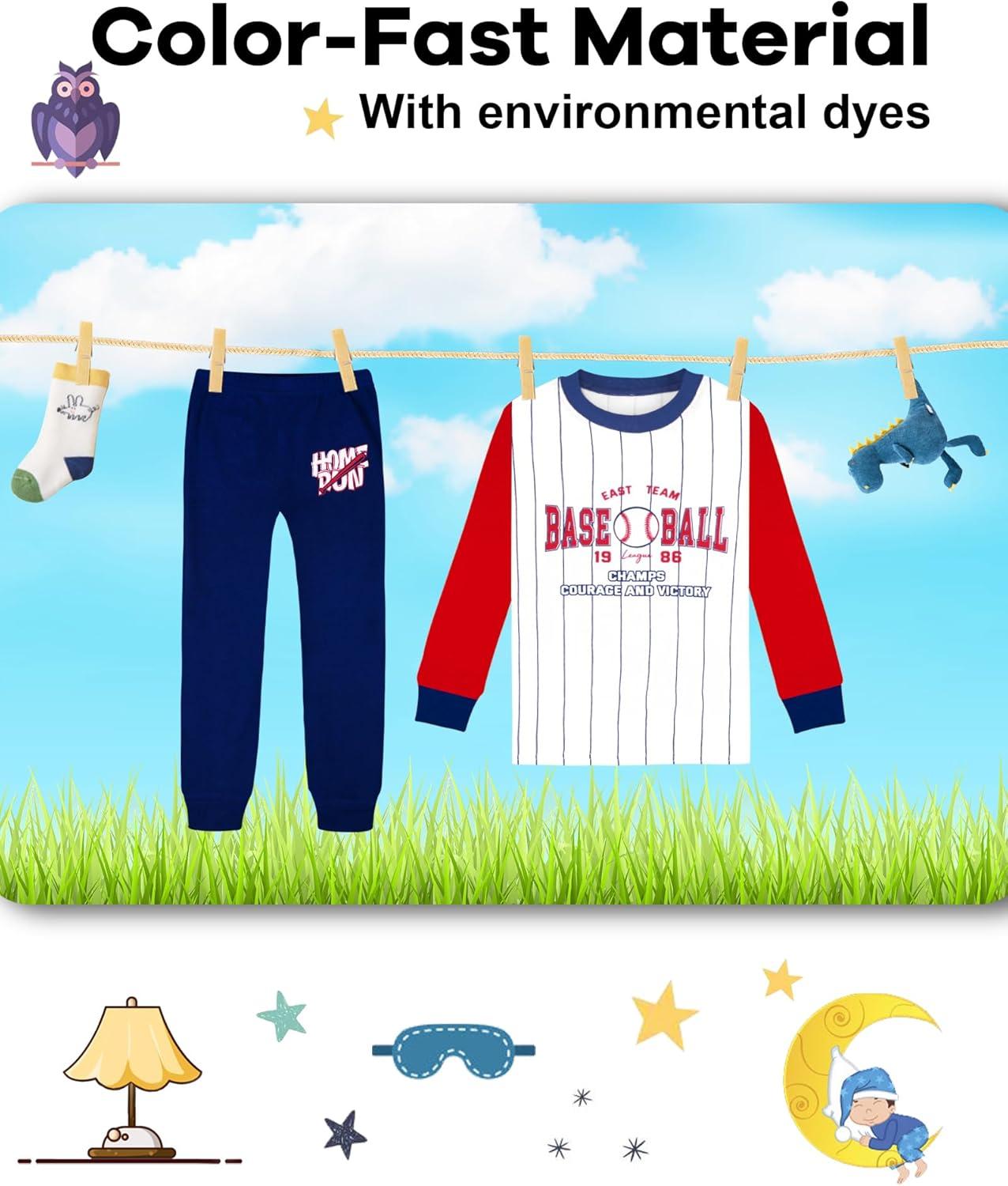 imageDAUGHTER QUEEN Boys Pajamas 4 Pieces Long Set 100 Cotton Sleepwear Size 18 Months12 Years4pcswhiteRedbaseballlba24