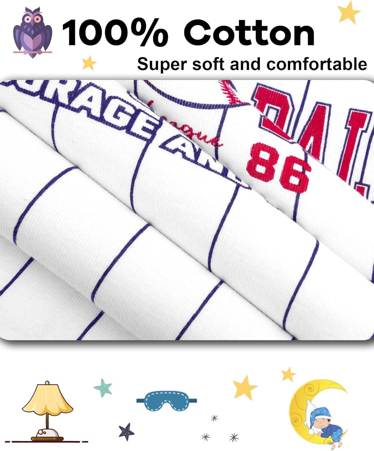 imageDAUGHTER QUEEN Boys Pajamas 4 Pieces Long Set 100 Cotton Sleepwear Size 18 Months12 Years4pcswhiteRedbaseballlba24