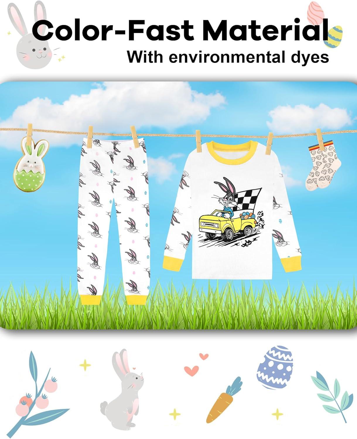 imageDAUGHTER QUEEN Boys Pajamas 4 Pieces Long Set 100 Cotton Sleepwear Size 18 Months12 YearsBunnyTruckWhitelba25