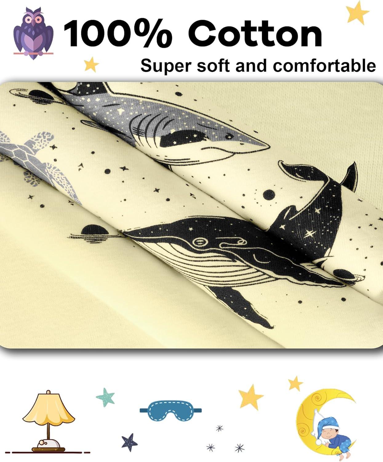 imageDAUGHTER QUEEN Boys Pajamas 4 Pieces Short Set 100 Cotton Sleepwear Size 18 Months12 Years4pcsbeigeBluesharksba25