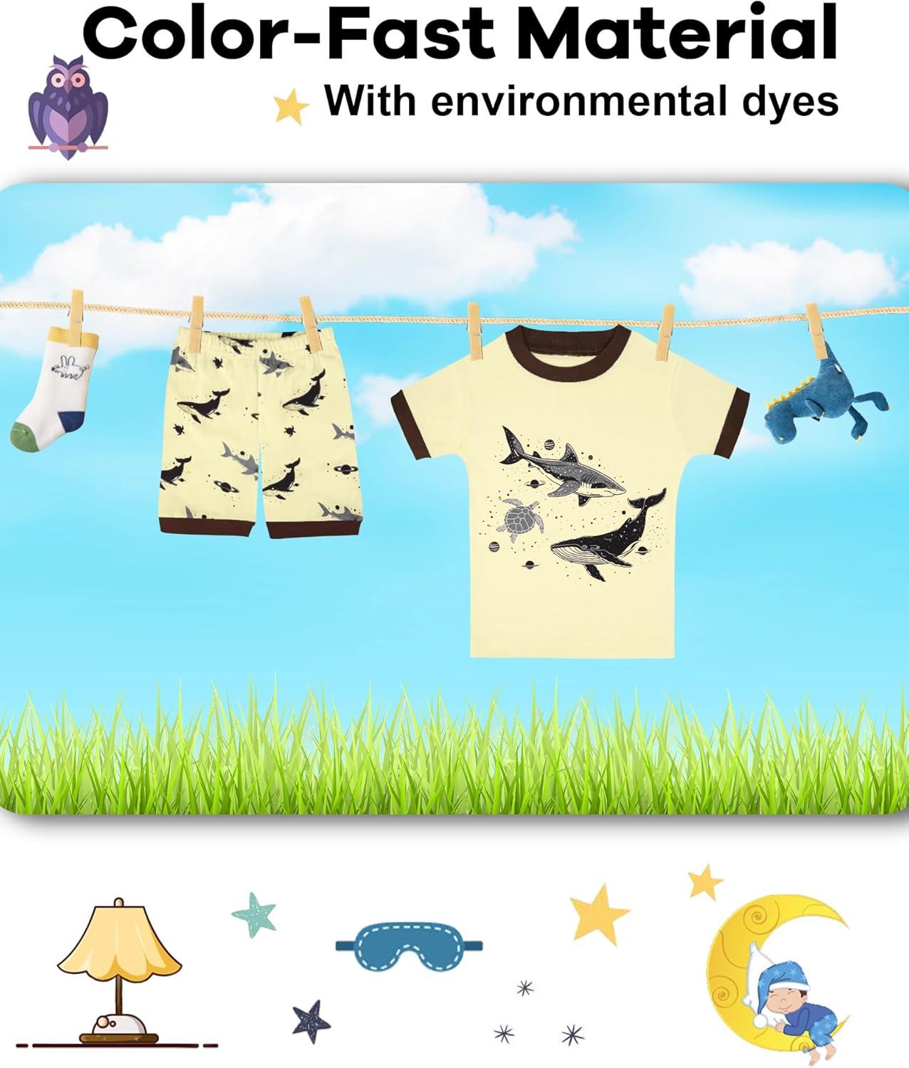imageDAUGHTER QUEEN Boys Pajamas 4 Pieces Short Set 100 Cotton Sleepwear Size 18 Months12 Years4pcsbeigeBluesharksba25