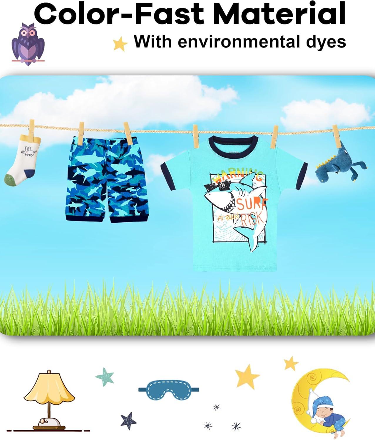 imageDAUGHTER QUEEN Boys Pajamas 4 Pieces Short Set 100 Cotton Sleepwear Size 18 Months12 Years4pcsblackBluesharksba24